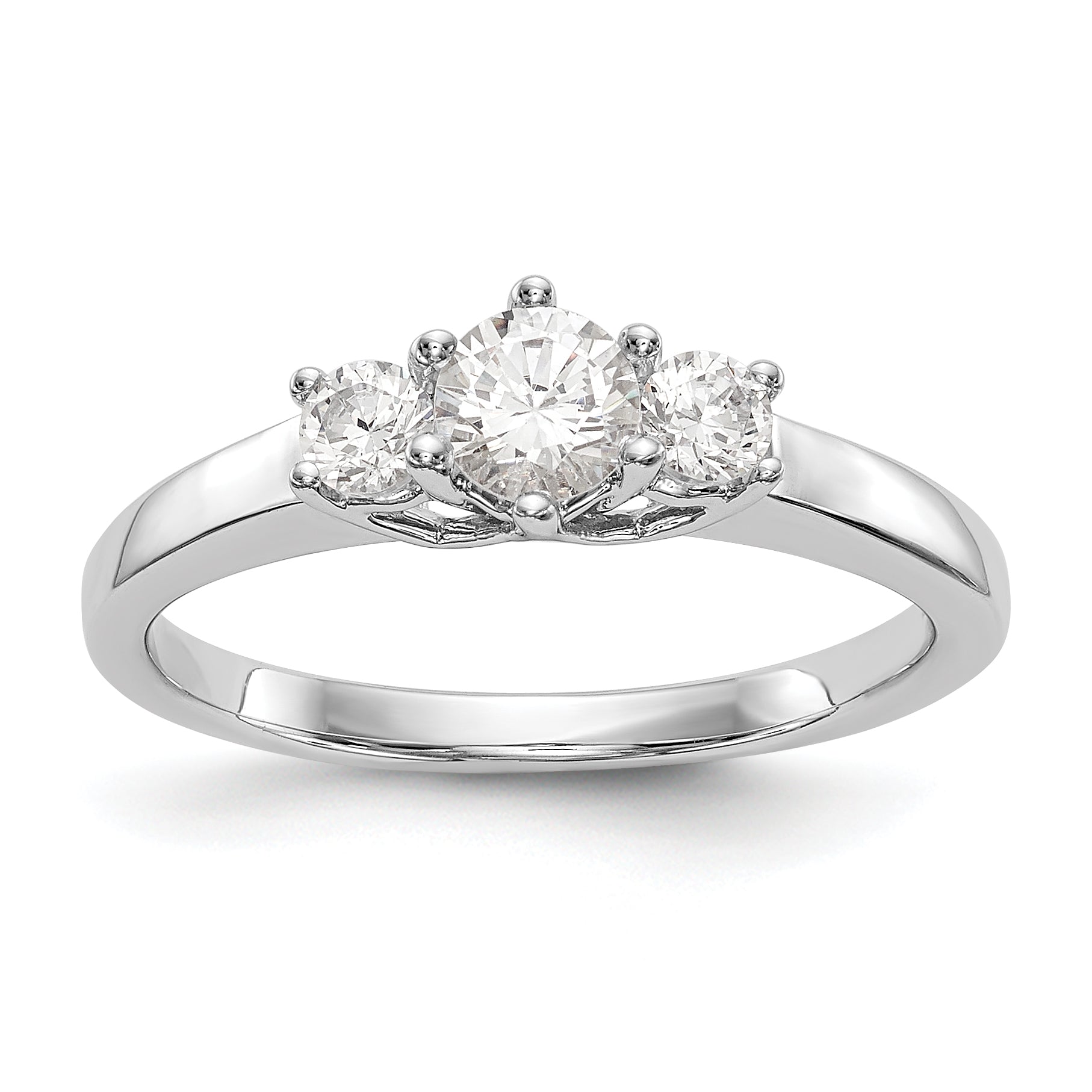 14K White Gold 3-Stone (Holds 1/4 carat (4.1mm) Round Center) Includes 2-3.1mm Round Side Diamonds Semi-Mount Engagement Ring Main image