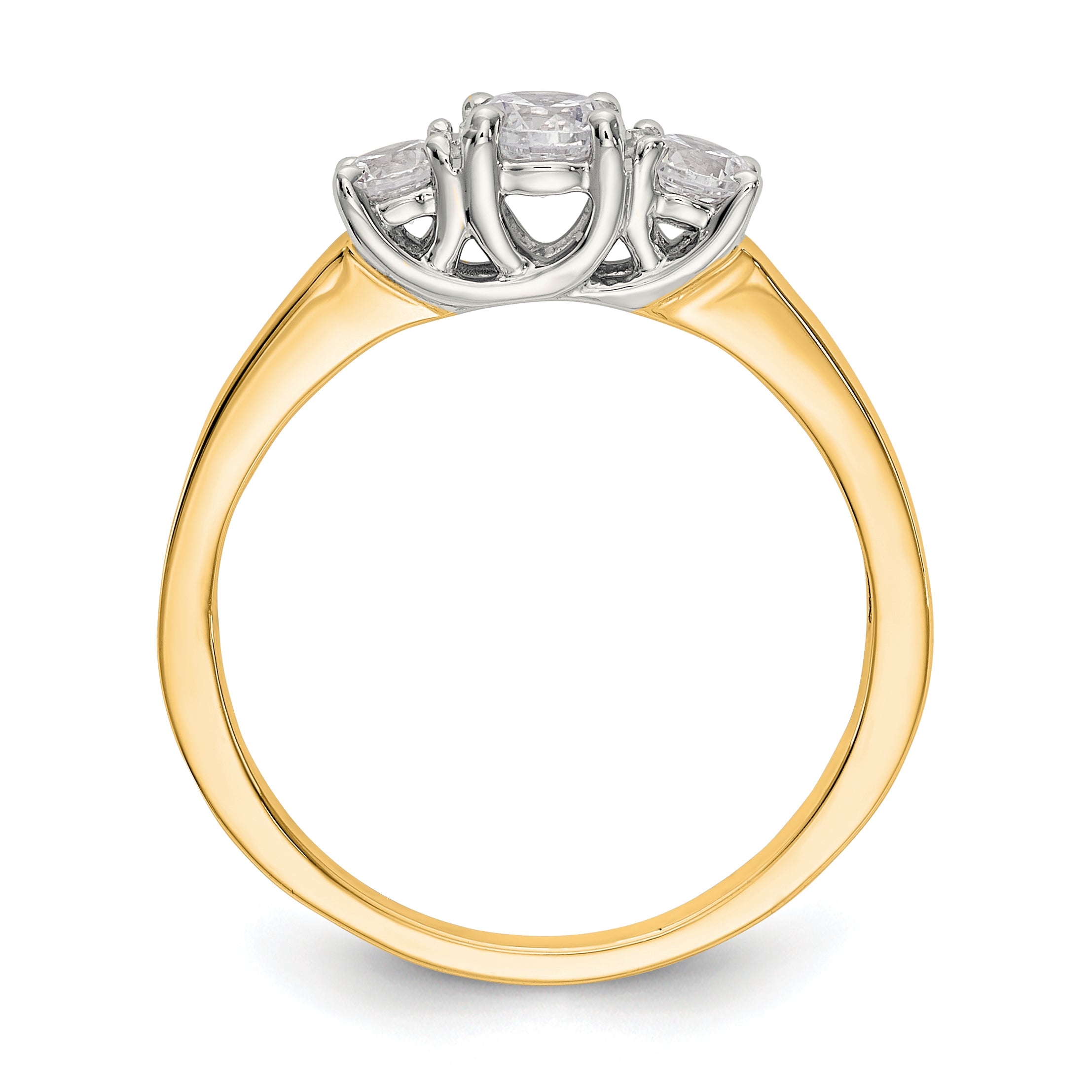 14K Two-tone 3-Stone (Holds 1/4 carat (4.1mm) Round Center) Includes 2-3.2mm Round Side Diamonds Semi-Mount Engagement Ring Secondary image