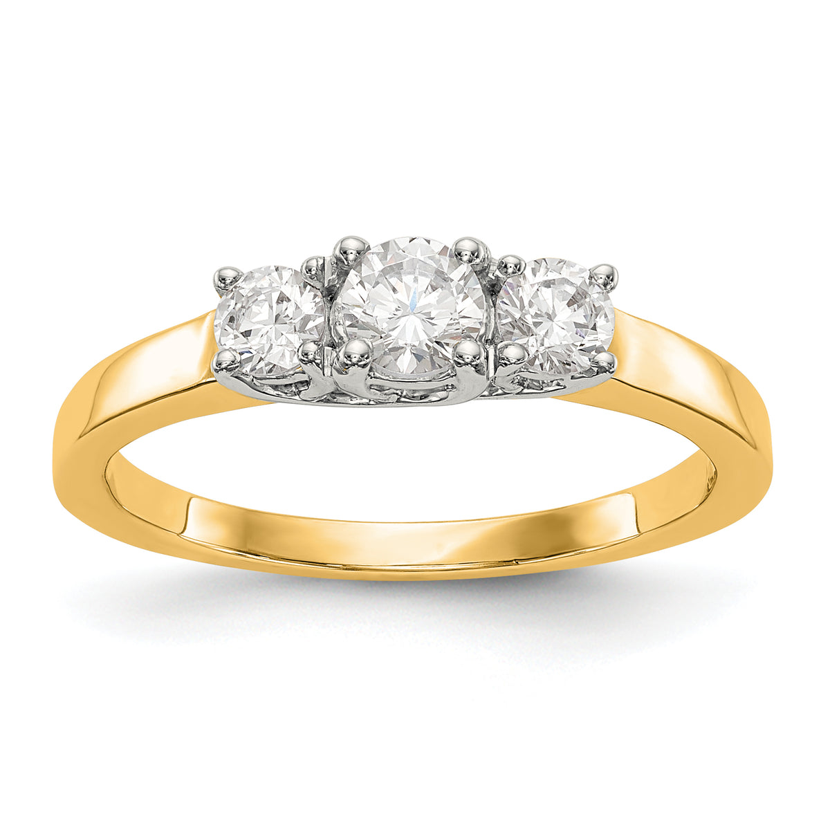 14K Two-tone 3-Stone (Holds 1/4 carat (4.1mm) Round Center) Includes 2-3.2mm Round Side Diamonds Semi-Mount Engagement Ring