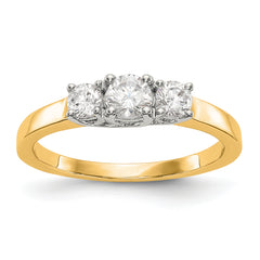 14K Two-tone 3-Stone (Holds 1/4 carat (4.1mm) Round Center) Includes 2-3.2mm Round Side Diamonds Semi-Mount Engagement Ring