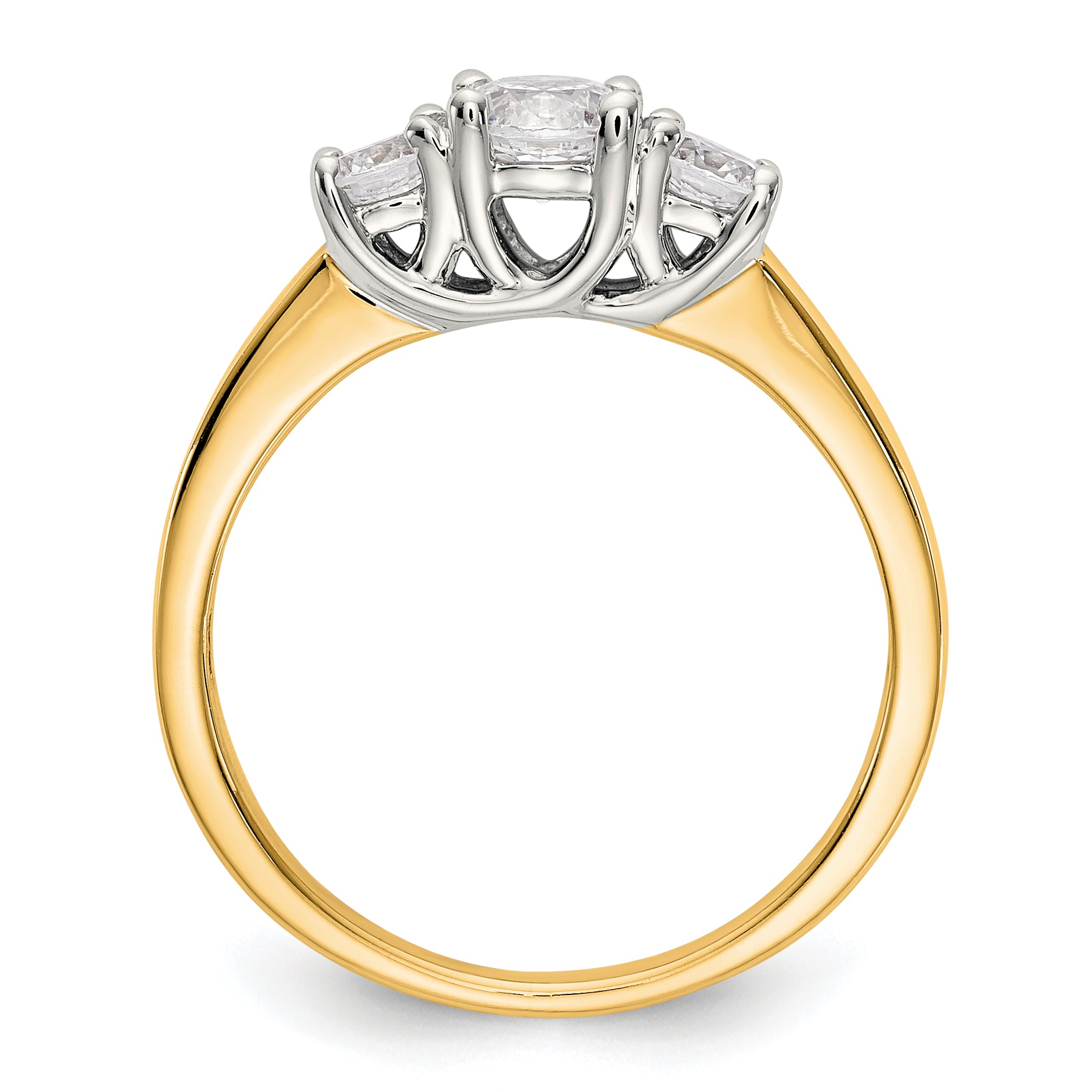 14K Two-tone 3-Stone (Holds 3/8 carat (4.6mm) Round Center) Includes 2-3.7mm Round Side Diamonds Semi-Mount Engagement Ring Secondary image