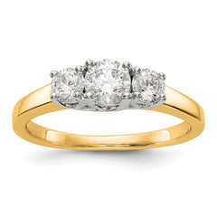 14K Two-tone 3-Stone (Holds 3/8 carat (4.6mm) Round Center) Includes 2-3.7mm Round Side Diamonds Semi-Mount Engagement Ring