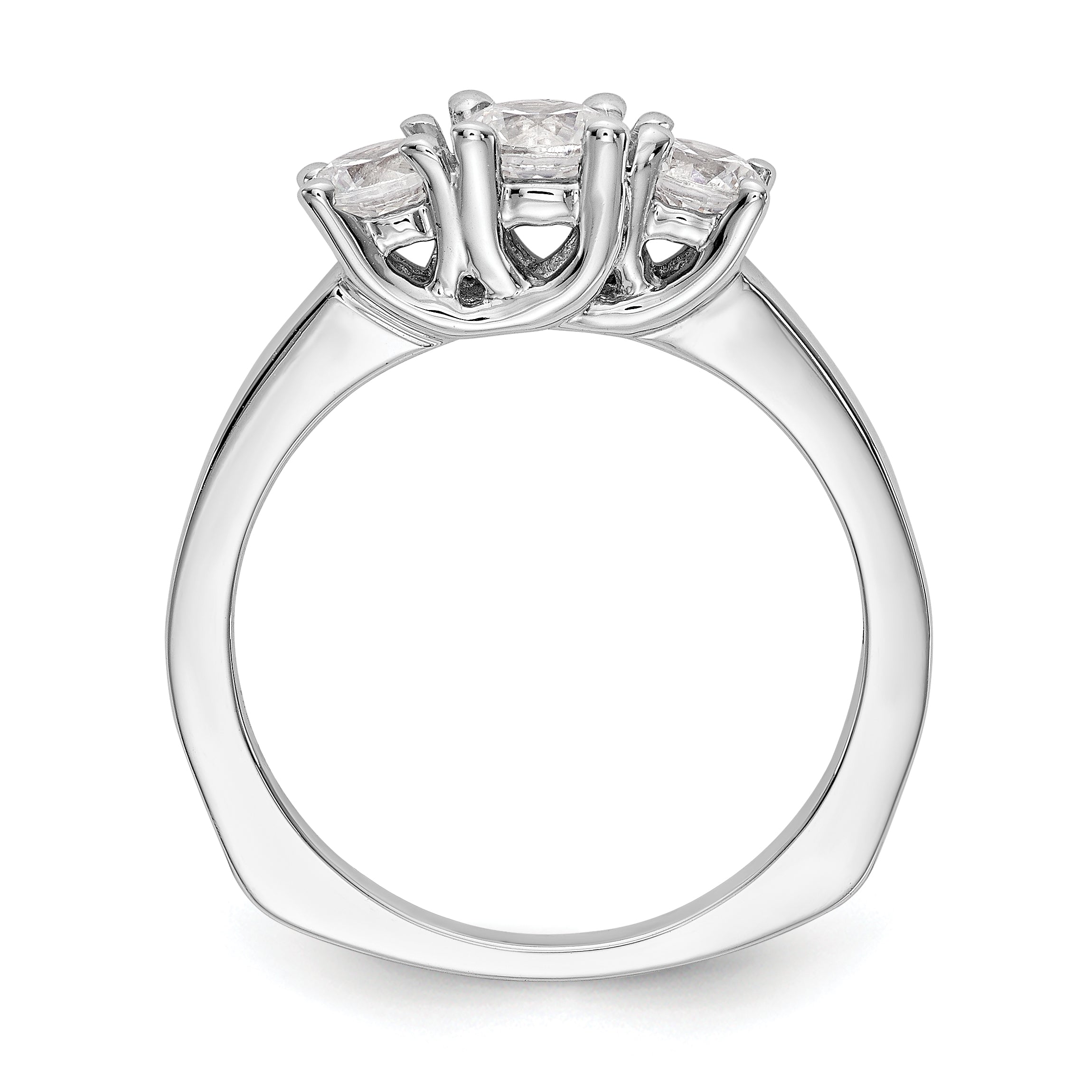 14K White Gold 3-Stone (Holds 1/2 carat (4.7mm) Round Center) Includes 2-4.00mm Round Side Diamonds Semi-Mount Engagement Ring Secondary image