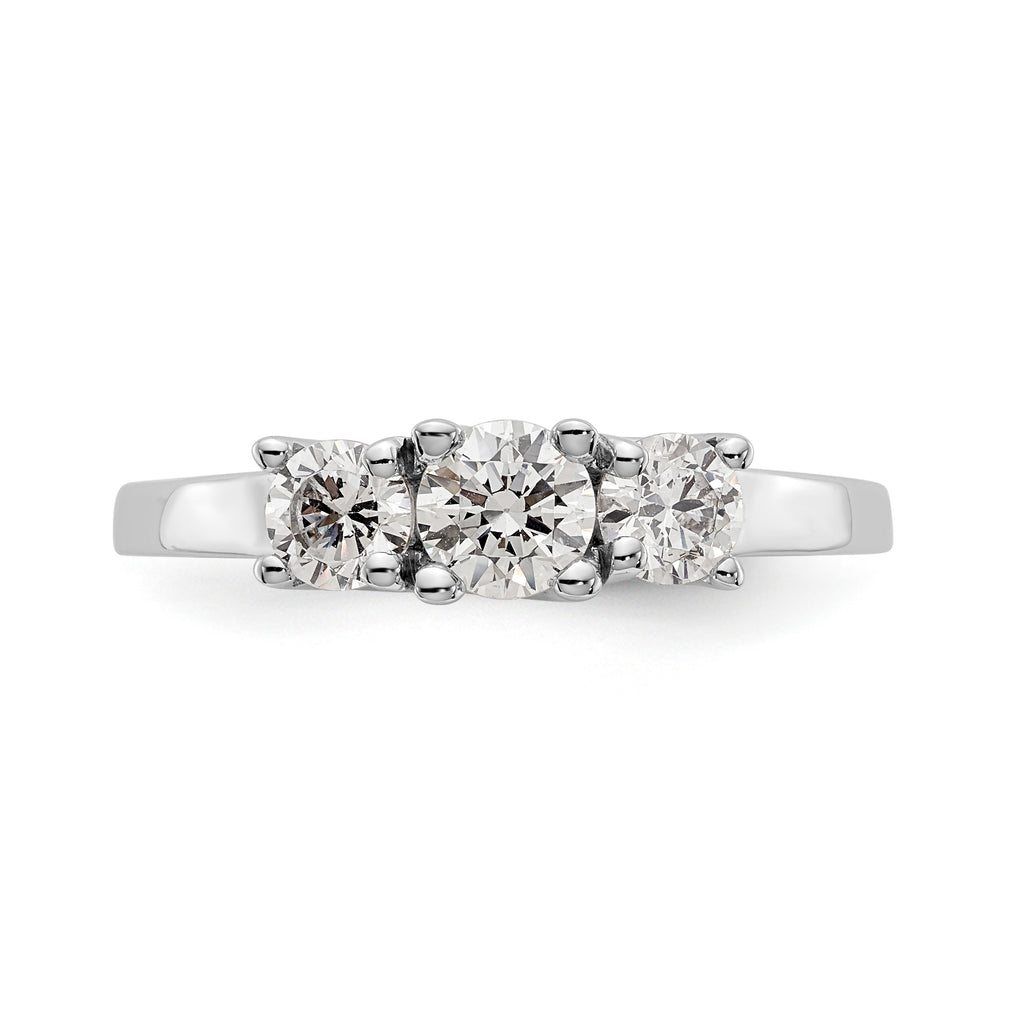 14K White Gold 3-Stone (Holds 1/2 carat (4.7mm) Round Center) Includes 2-4.00mm Round Side Diamonds Semi-Mount Engagement Ring