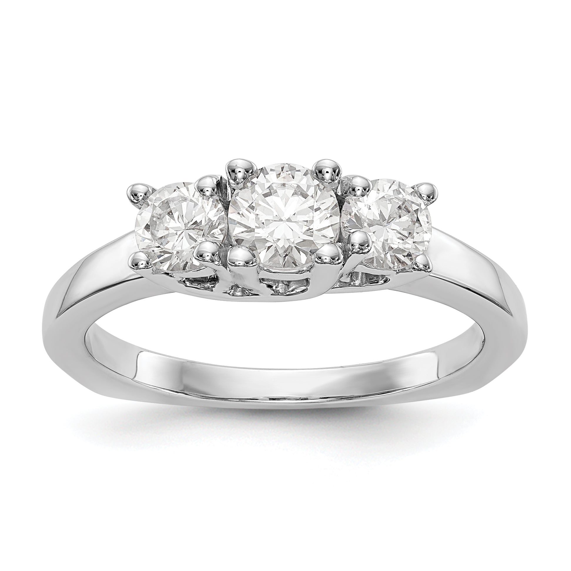 14K White Gold 3-Stone (Holds 1/2 carat (4.7mm) Round Center) Includes 2-4.00mm Round Side Diamonds Semi-Mount Engagement Ring Main image