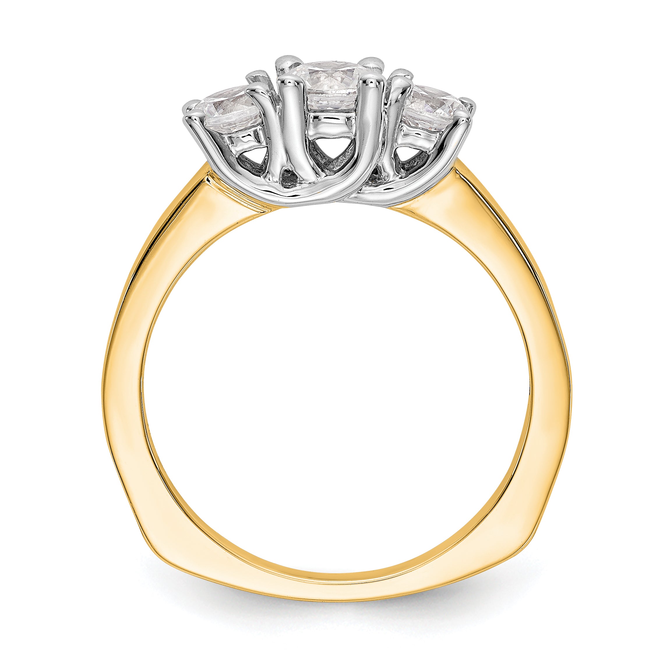 14K Two-tone 3-Stone (Holds 1/2 carat (4.7mm) Round Center) Includes 2-4.00mm Round Side Diamonds Semi-Mount Engagement Ring Secondary image