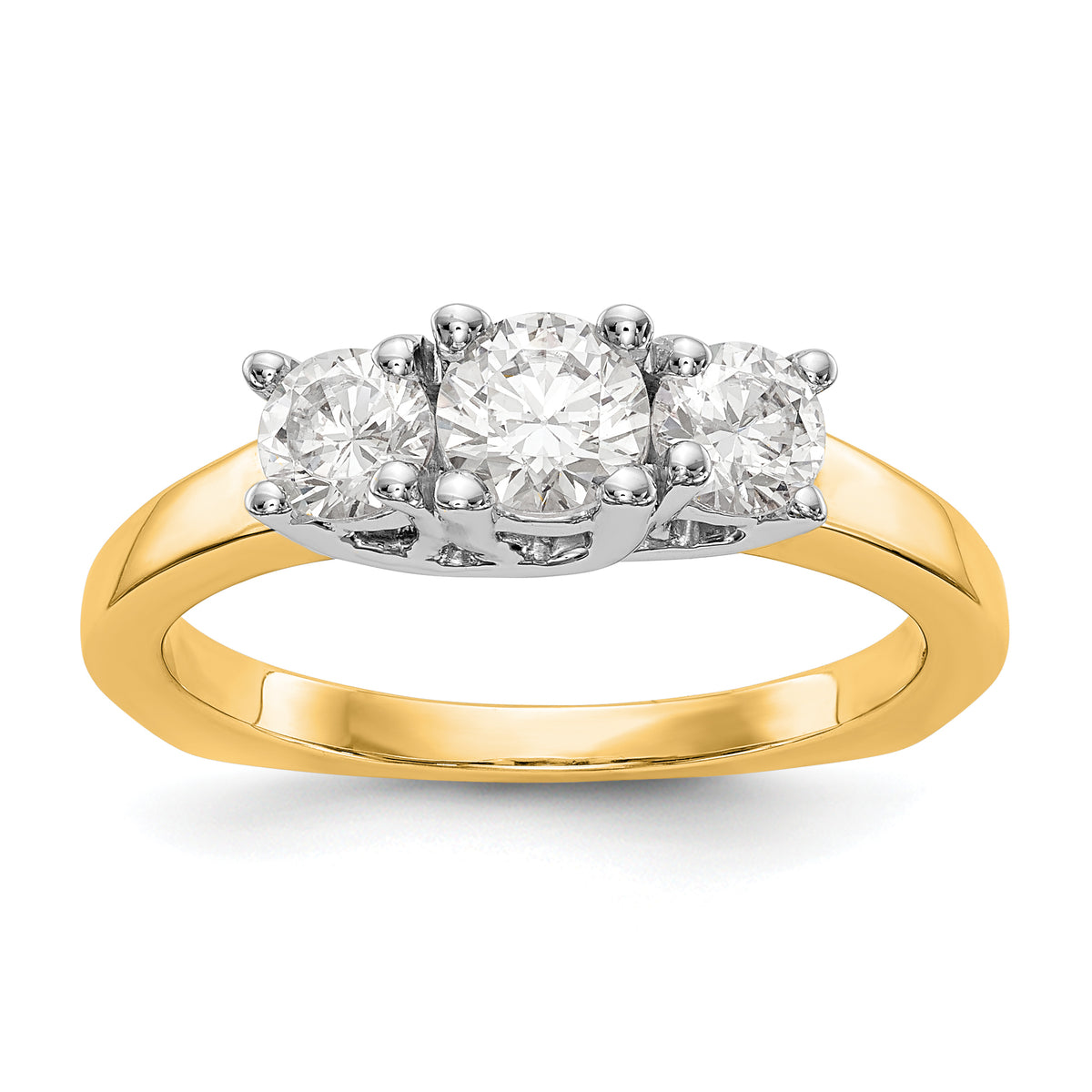 14K Two-tone 3-Stone (Holds 1/2 carat (4.7mm) Round Center) Includes 2-4.00mm Round Side Diamonds Semi-Mount Engagement Ring
