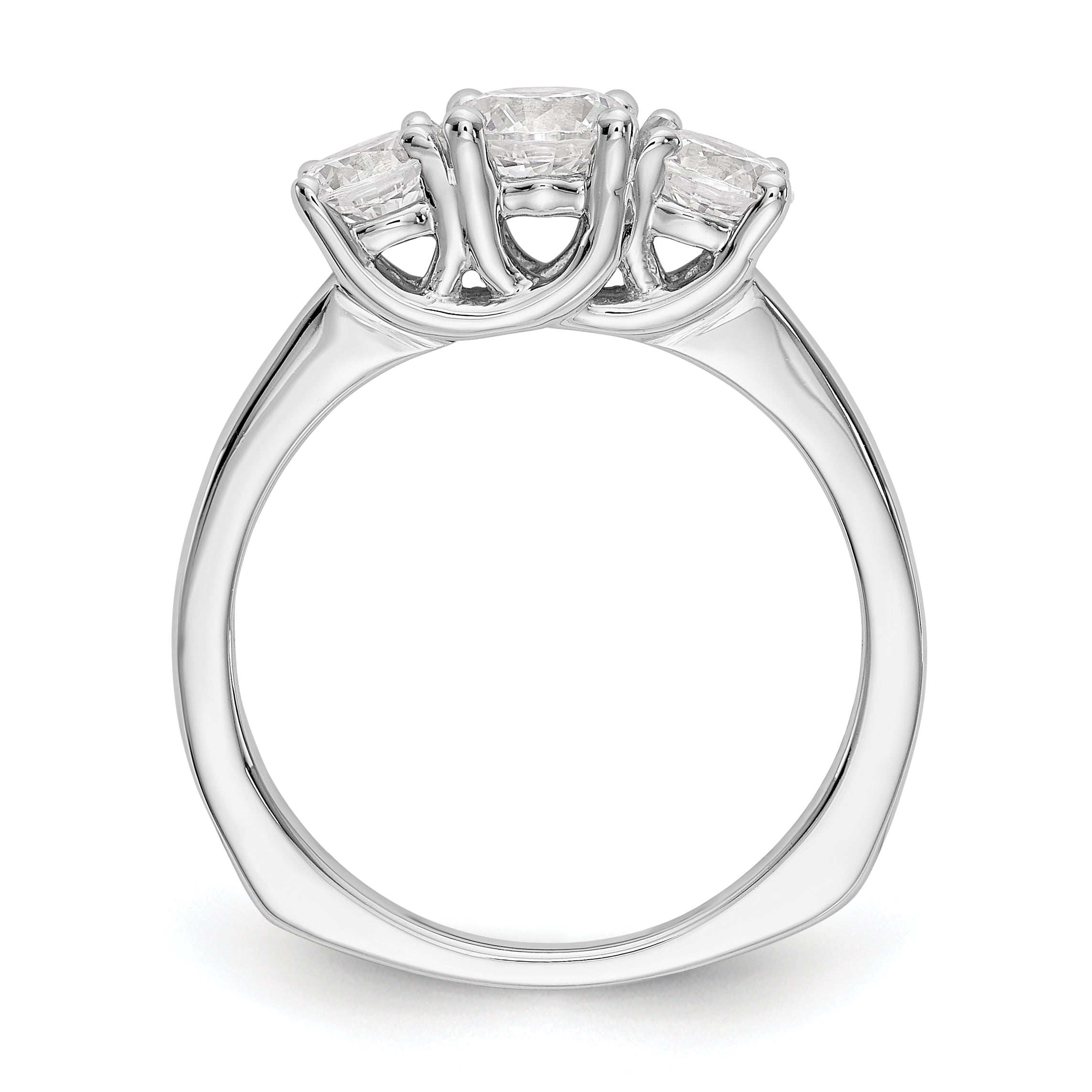 14K White Gold 3-Stone (Holds 1/2 carat (5.2mm) Round Center) Includes 2-4.5mm Round Side Diamonds Semi-Mount Engagement Ring Secondary image