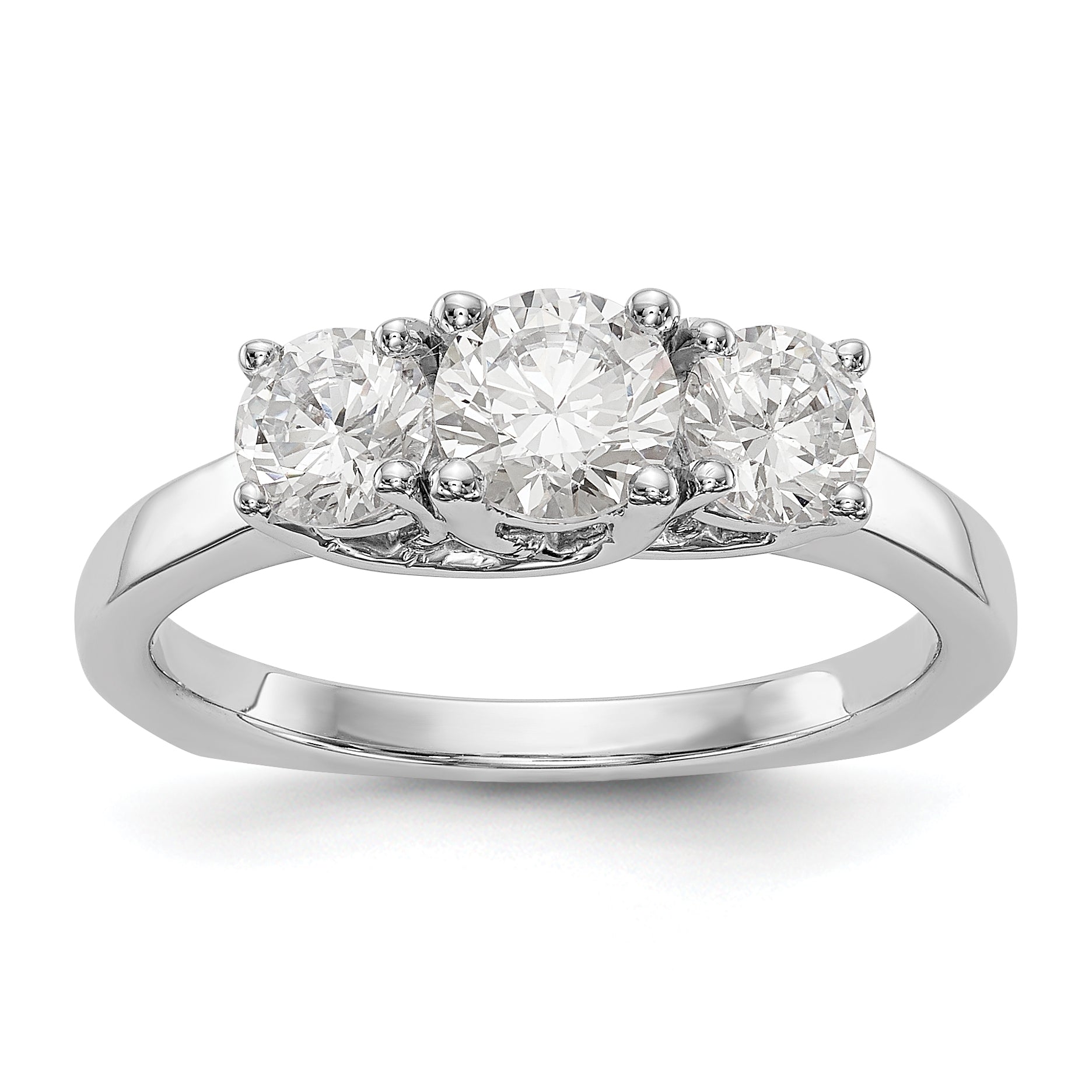 14K White Gold 3-Stone (Holds 1/2 carat (5.2mm) Round Center) Includes 2-4.5mm Round Side Diamonds Semi-Mount Engagement Ring Main image