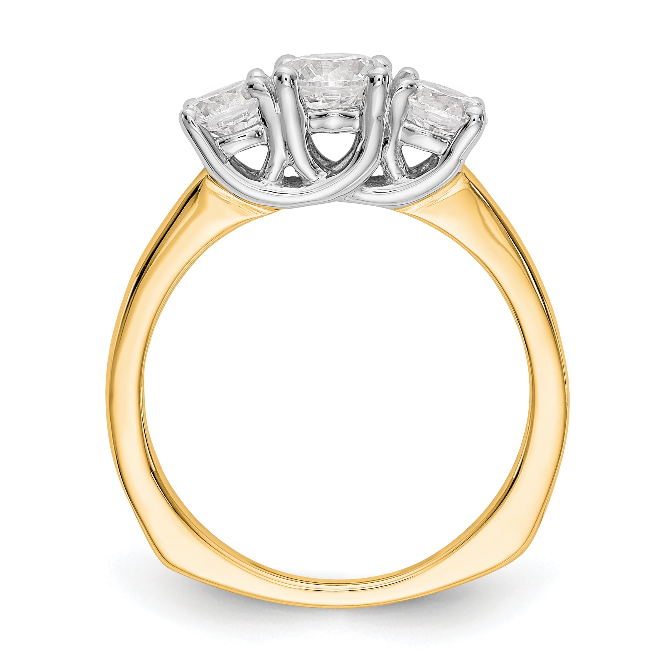 14K Two-tone 3-Stone (Holds 1/2 carat (5.2mm) Round Center) Includes 2-4.5mm Round Side Diamonds Semi-Mount Engagement Ring Secondary image
