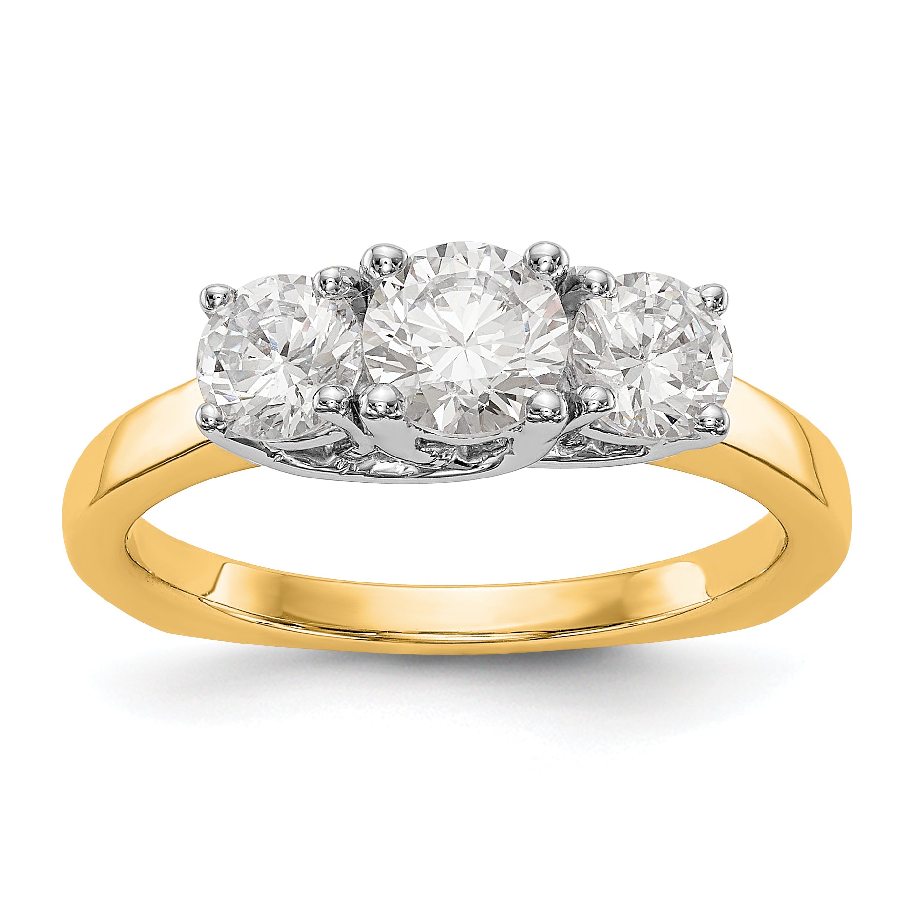 14K Two-tone 3-Stone (Holds 1/2 carat (5.2mm) Round Center) Includes 2-4.5mm Round Side Diamonds Semi-Mount Engagement Ring Main image