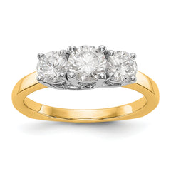 14K Two-tone 3-Stone (Holds 1/2 carat (5.2mm) Round Center) Includes 2-4.5mm Round Side Diamonds Semi-Mount Engagement Ring