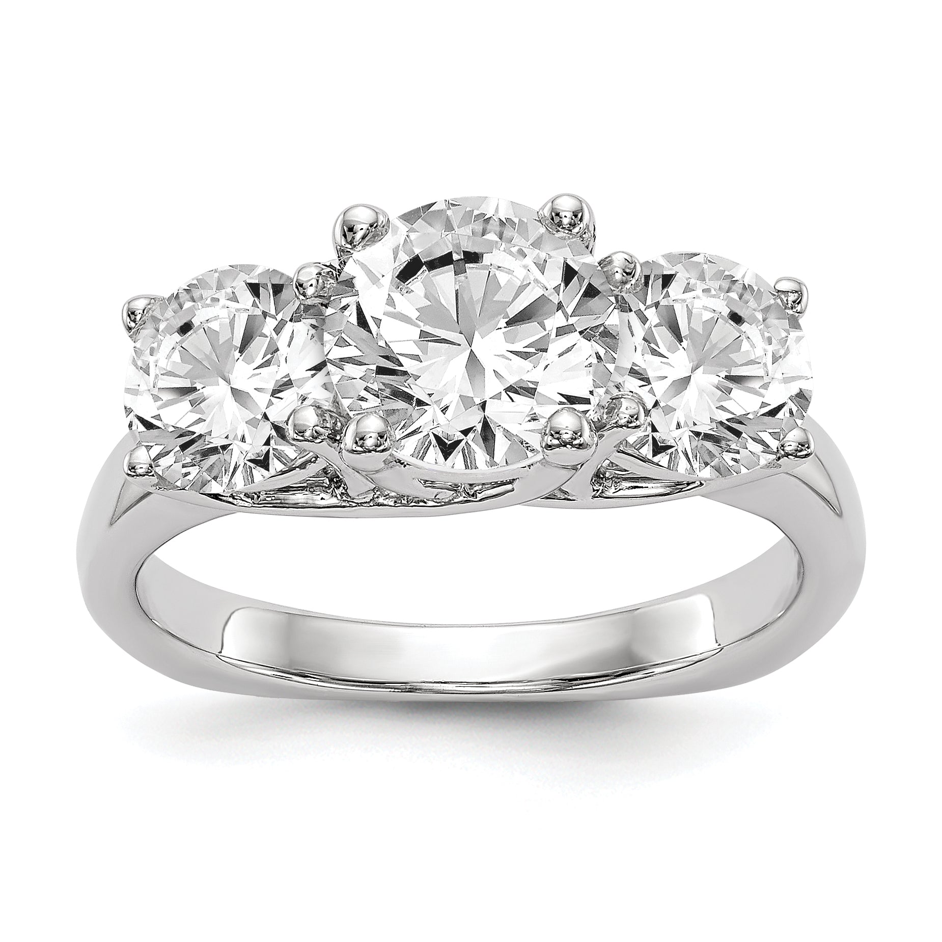 14K White Gold 3-Stone (Holds 1 carat (6.5mm) Round Center) Includes 2-5.00mm Round Side Diamonds Semi-Mount Engagement Ring Main image