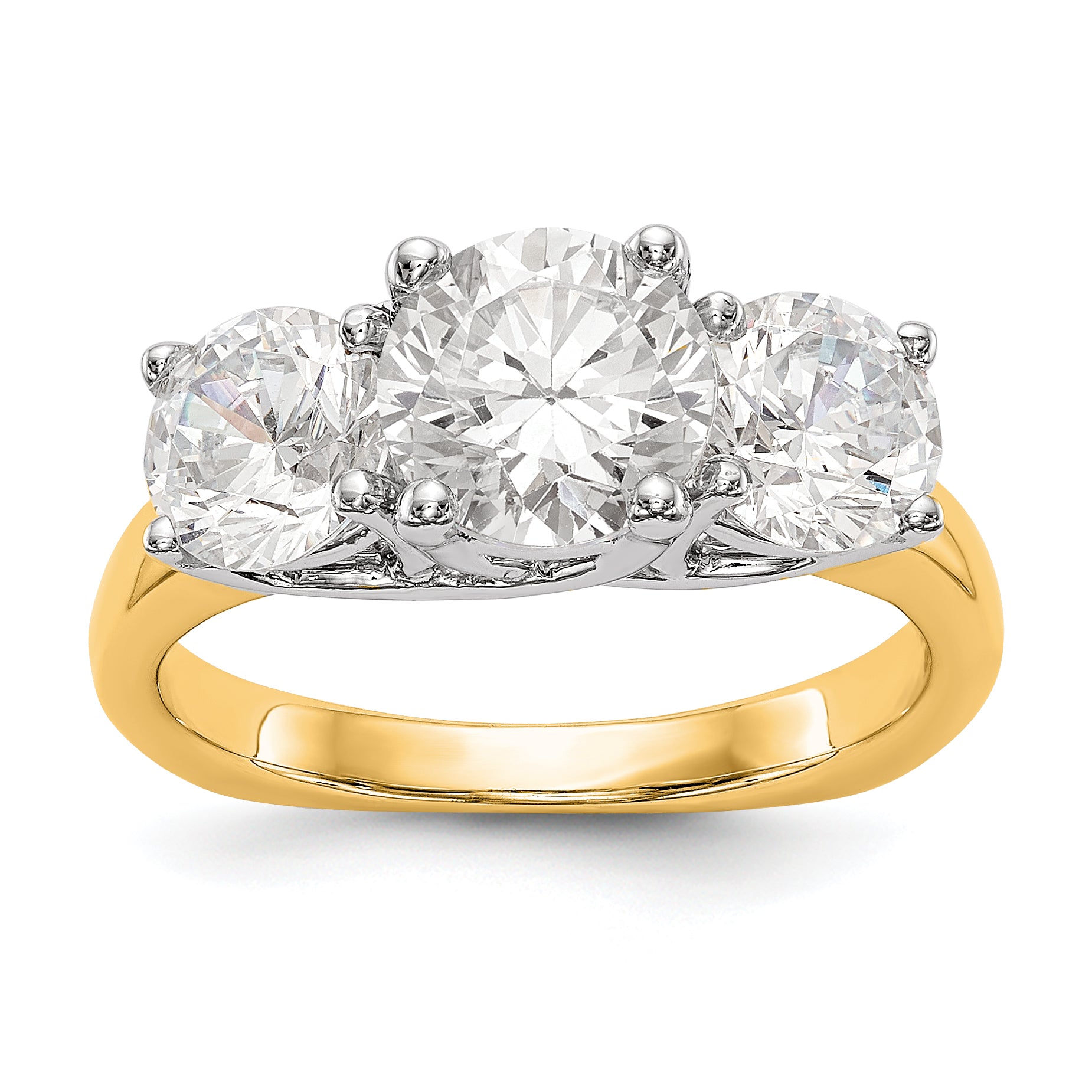 14K Two-tone 3-Stone (Holds 1 carat (6.5mm) Round Center) Includes 2-5.00mm Round Side Diamonds Semi-Mount Engagement Ring Main image