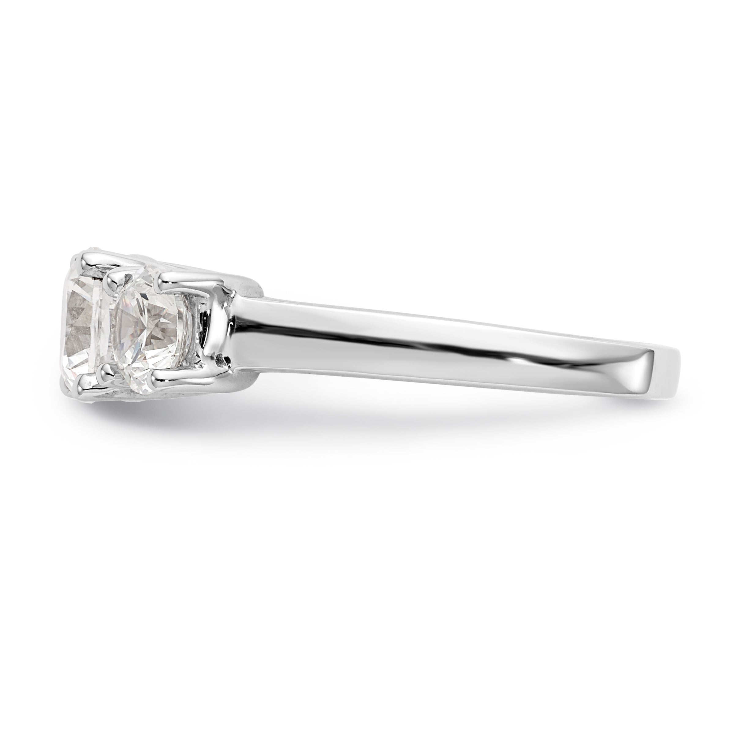 14K White Gold 3-Stone (Holds 1.25 carat (7.00mm) Round Center and (2-5.7mm) Round Sides) Engagement Ring Mounting
