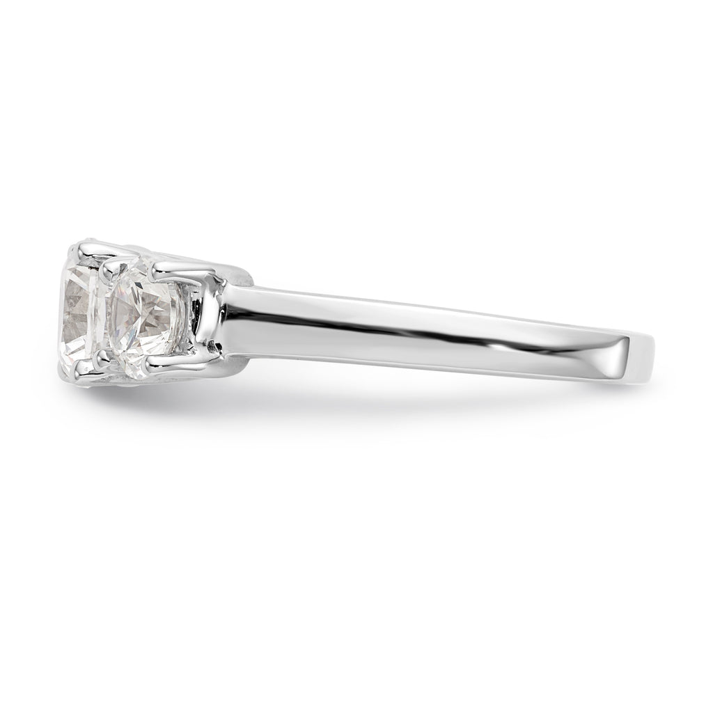14K White Gold 3-Stone (Holds 1.25 carat (7.00mm) Round Center and (2-5.7mm) Round Sides) Engagement Ring Mounting