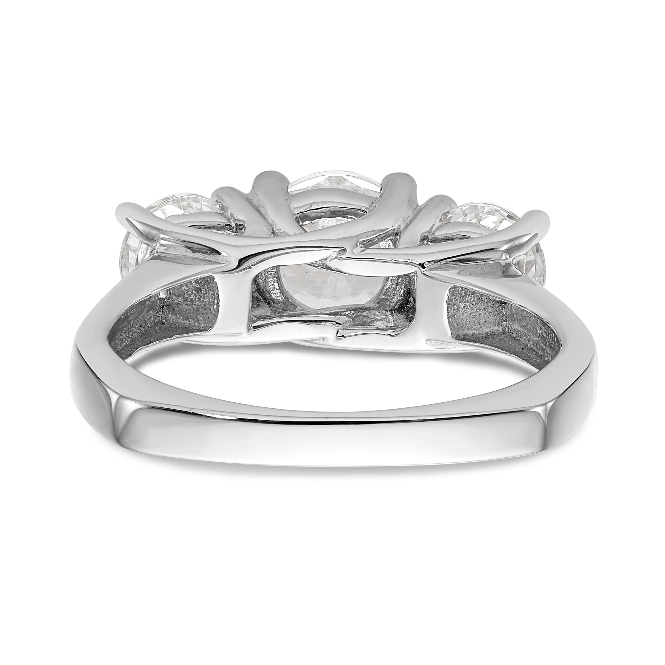 14K White Gold 3-Stone (Holds 1.25 carat (7.00mm) Round Center and (2-5.7mm) Round Sides) Engagement Ring Mounting