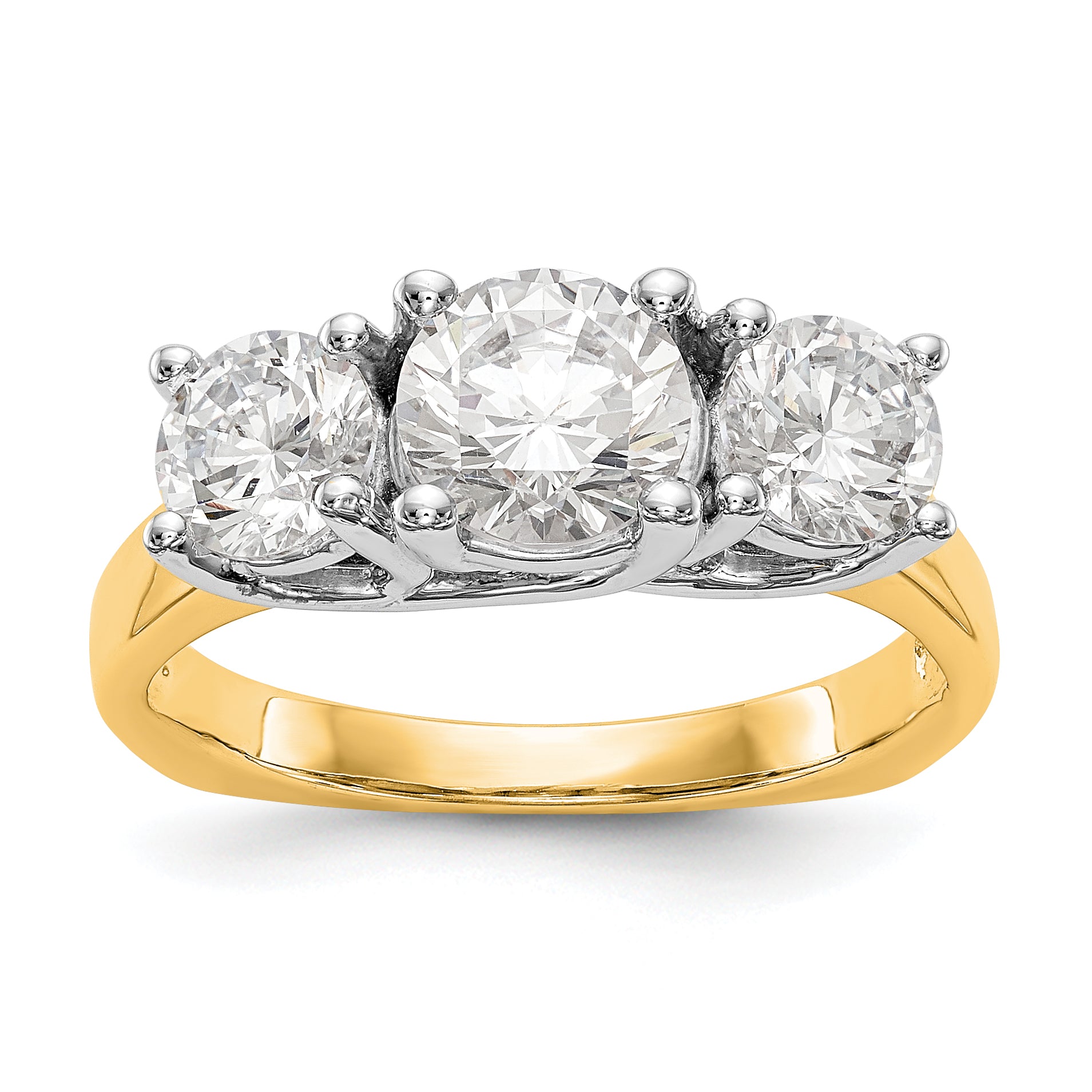 14K Two-tone 3-Stone (Holds 1.25 carat (7.00mm) Round Center and (2-5.7mm) Round Sides) Engagement Ring Mounting Main image