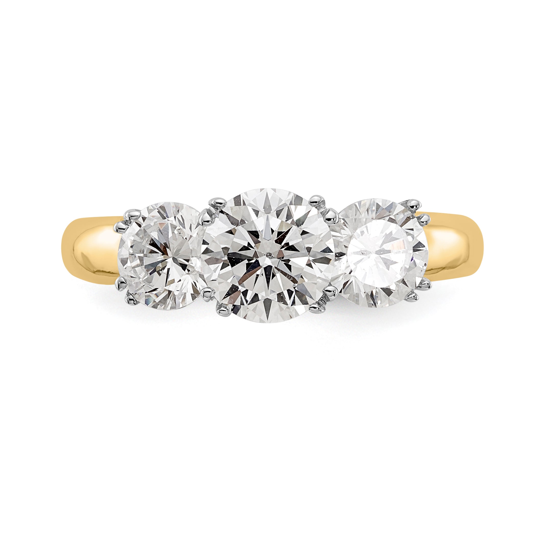 14K Two-tone 3-Stone (Holds 6.5mm Round Center) Includes 2-5.00mm Round Side Diamonds Semi-Mount Engagement Ring