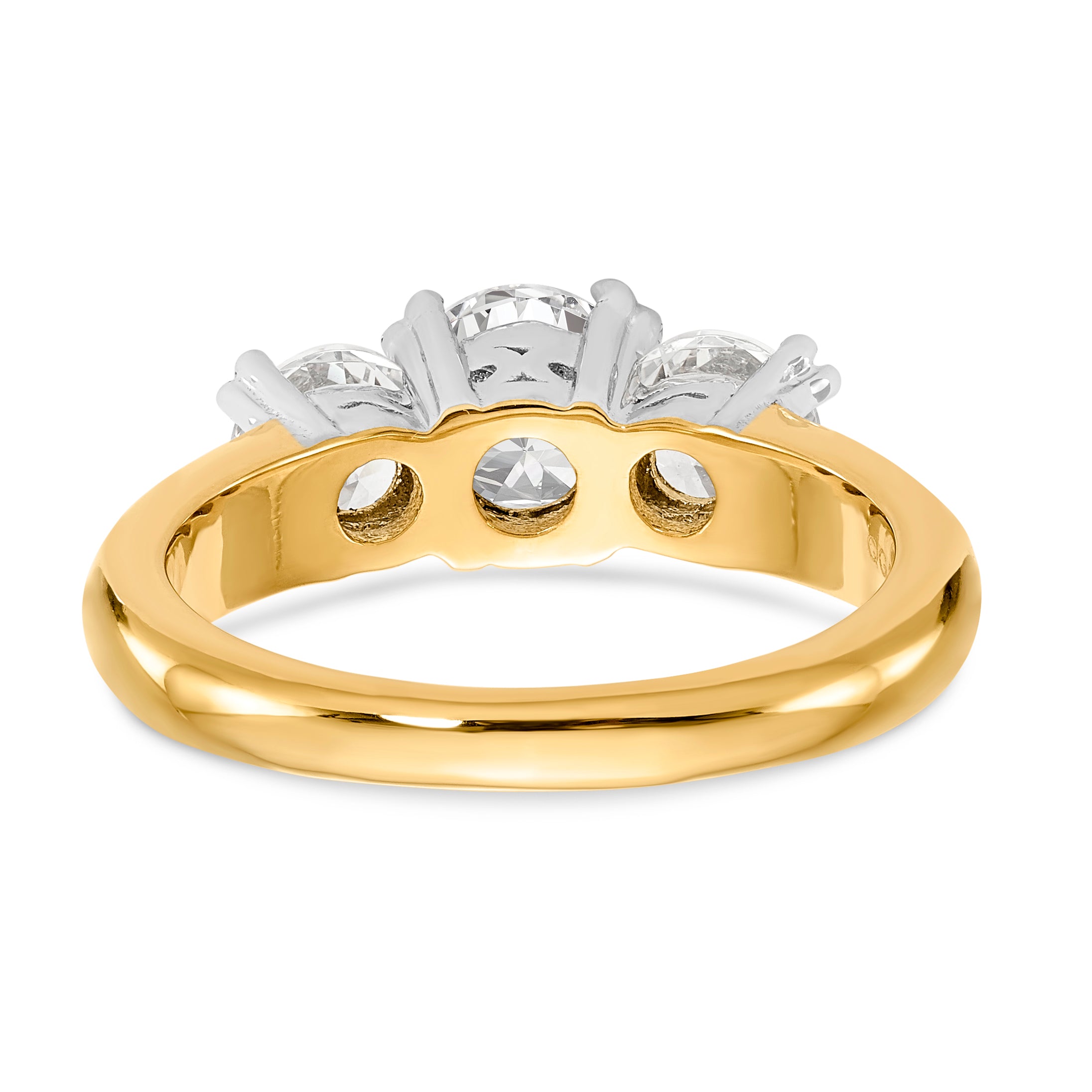 14K Two-tone 3-Stone (Holds 6.5mm Round Center) Includes 2-5.00mm Round Side Diamonds Semi-Mount Engagement Ring