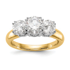 14K Two-tone 3-Stone (Holds 6.5mm Round Center) Includes 2-5.00mm Round Side Diamonds Semi-Mount Engagement Ring