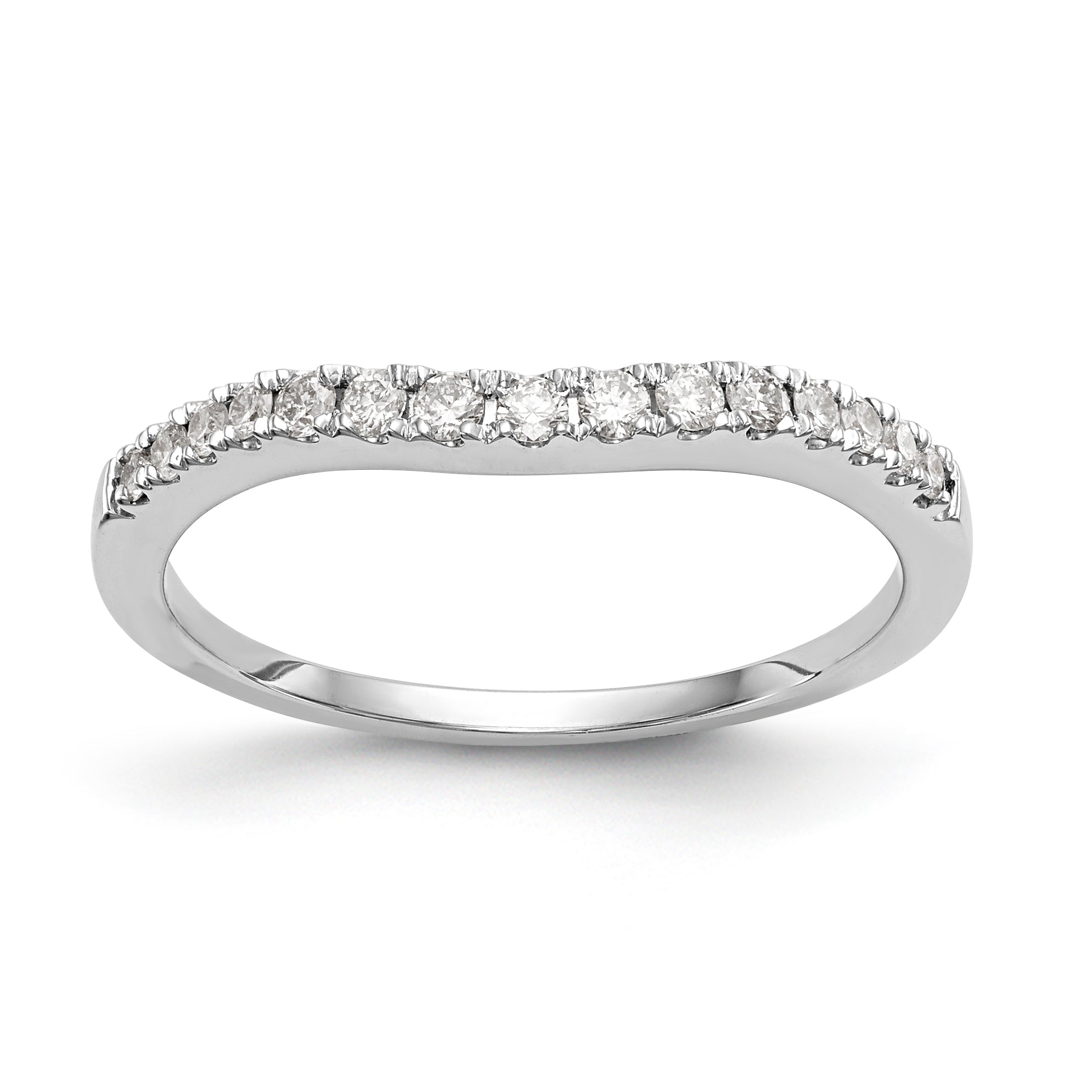 14K White Gold 1/4 carat Diamond Contoured Complete Wedding Band Main image