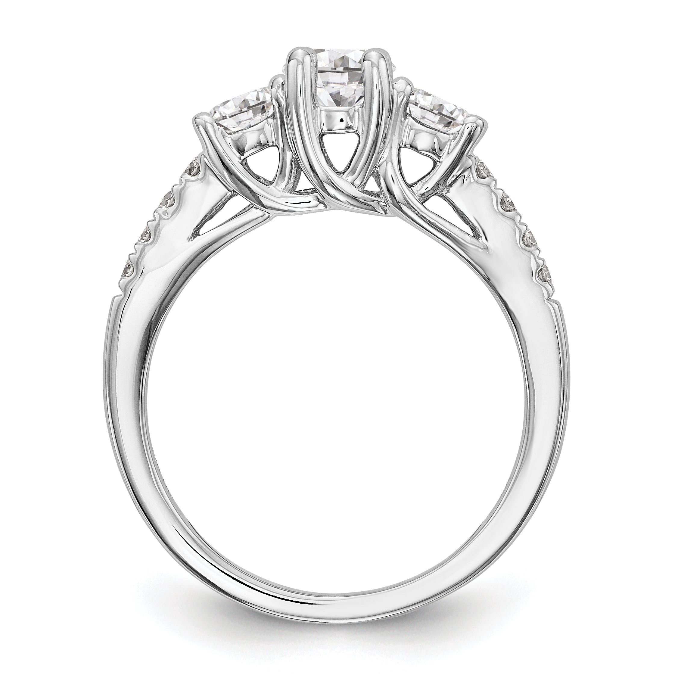 14K White Gold 3-Stone Plus (Holds 1/2 carat (5.2mm) Round Center and (4.00mm) Round Sides) Diamond Semi-Mount Engagement Ring Secondary image