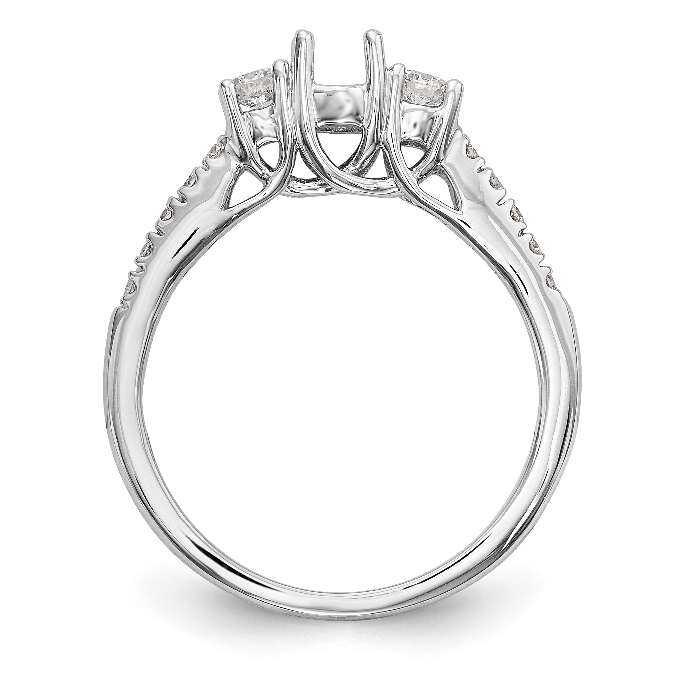 14K White Gold 3-Stone Plus (Holds 1/3 carat (4.5mm) Round Center) Diamond Semi-Mount Engagement Ring Secondary image