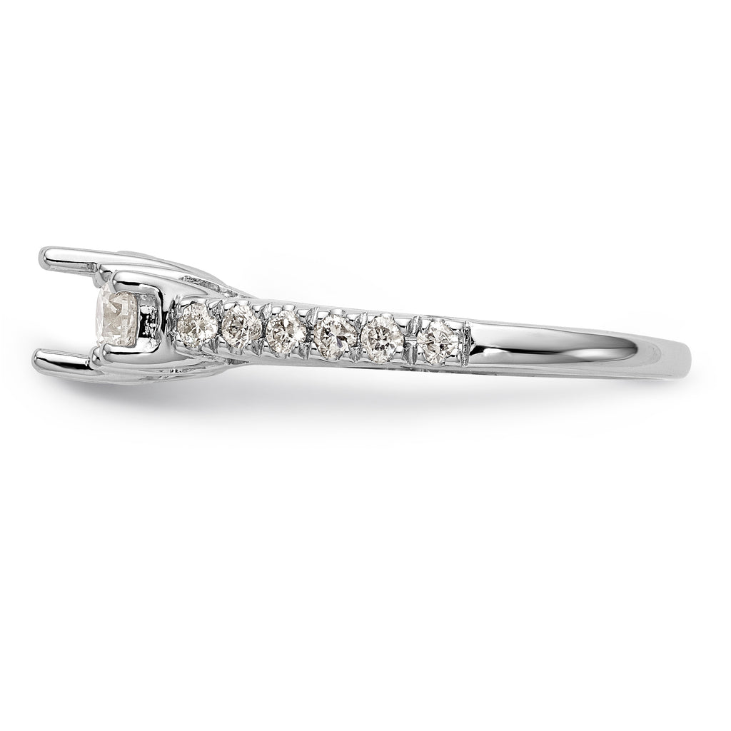 14K White Gold 3-Stone Plus (Holds 3/4 carat (5.8mm) Round Center) Diamond Semi-Mount Engagement Ring