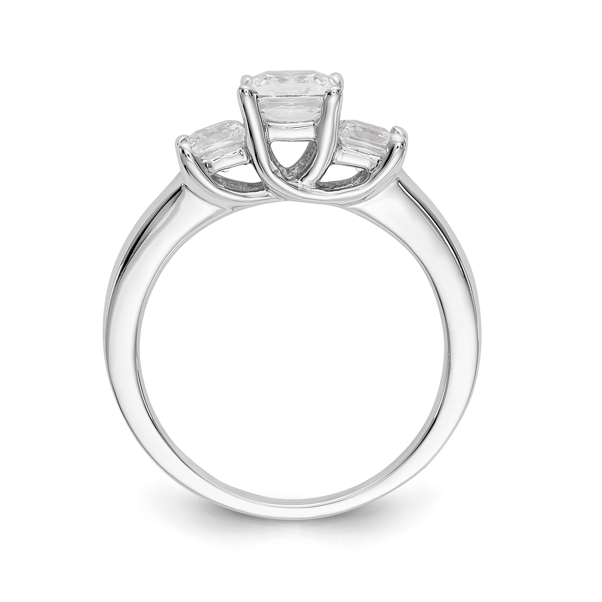 14K White Gold 3-Stone (Holds 1/2 carat (5.2mm) Princess Center) Diamond Semi-Mount Engagement Ring Secondary image