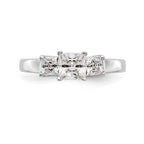 14K White Gold 3-Stone (Holds 1/2 carat (5.2mm) Princess Center) Diamond Semi-Mount Engagement Ring