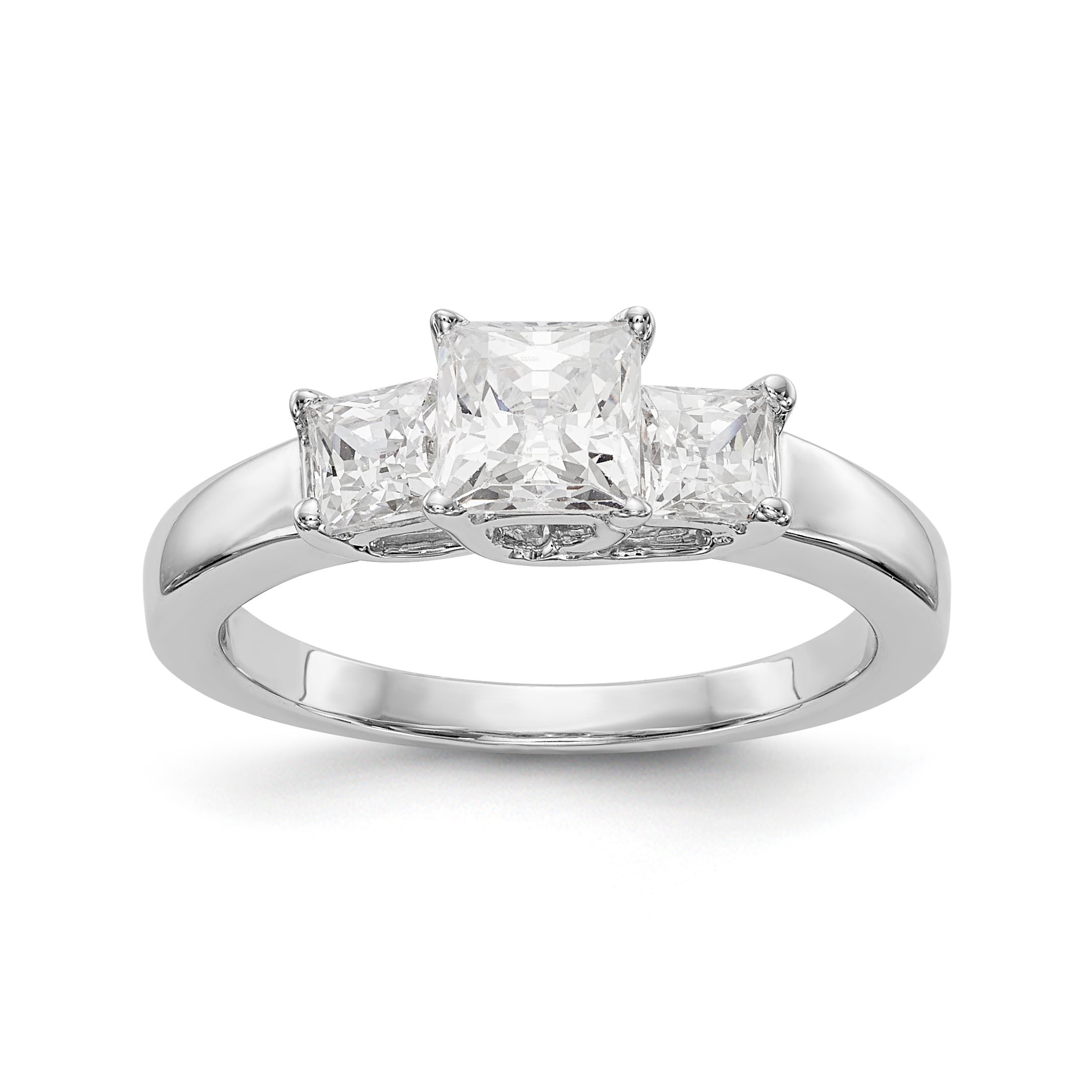 14K White Gold 3-Stone (Holds 1/2 carat (5.2mm) Princess Center) Diamond Semi-Mount Engagement Ring Main image