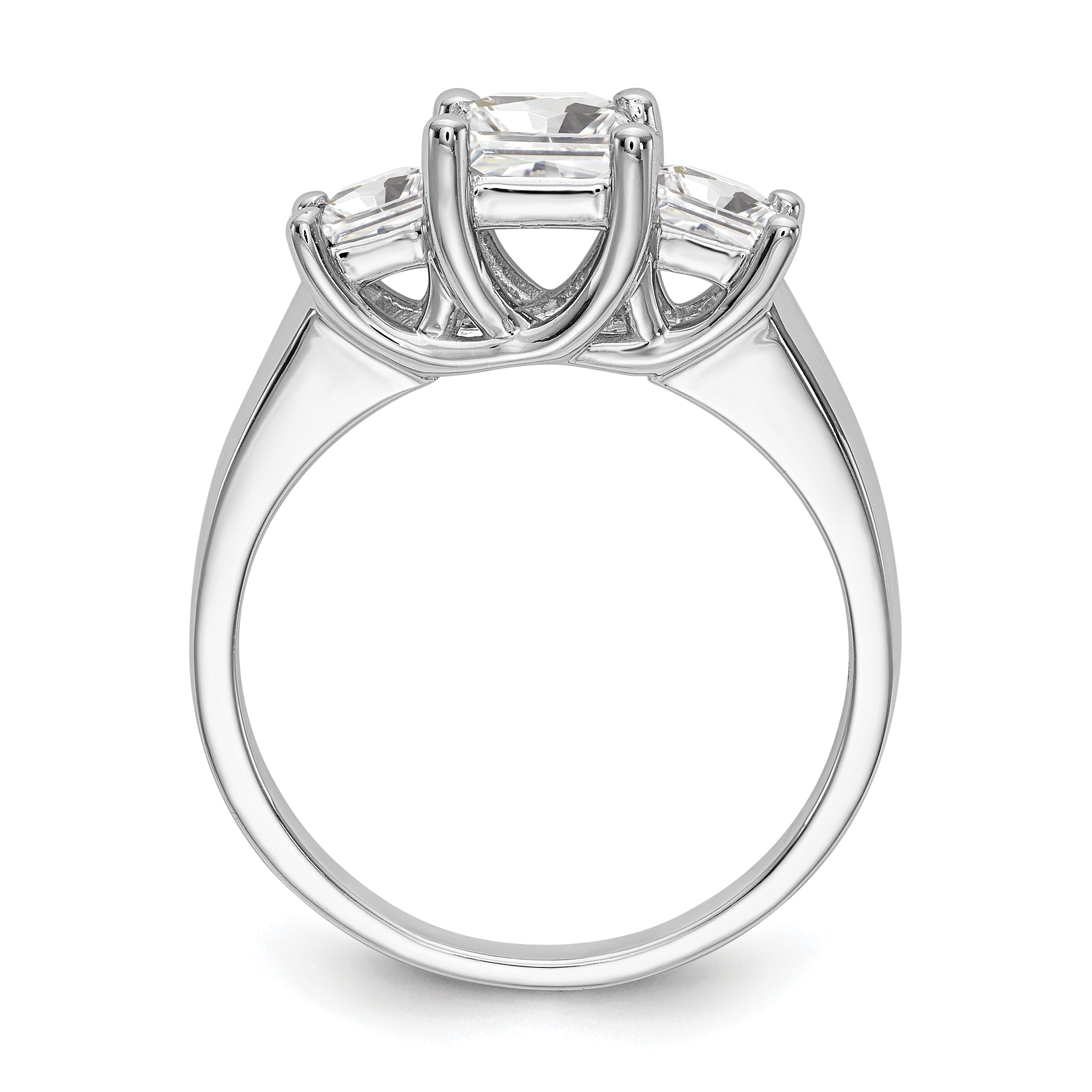 14K White Gold 3-Stone (Holds 3/4 carat (5.8mm) Princess Center) Diamond Semi-Mount Engagement Ring Secondary image