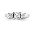 14K White Gold 3-Stone (Holds 3/4 carat (5.8mm) Princess Center) Diamond Semi-Mount Engagement Ring