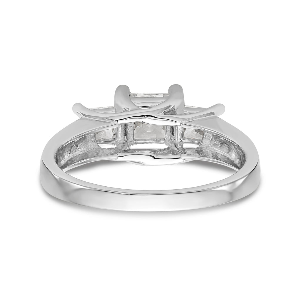 14K White Gold 3-Stone (Holds 3/4 carat (5.8mm) Princess Center) Diamond Semi-Mount Engagement Ring
