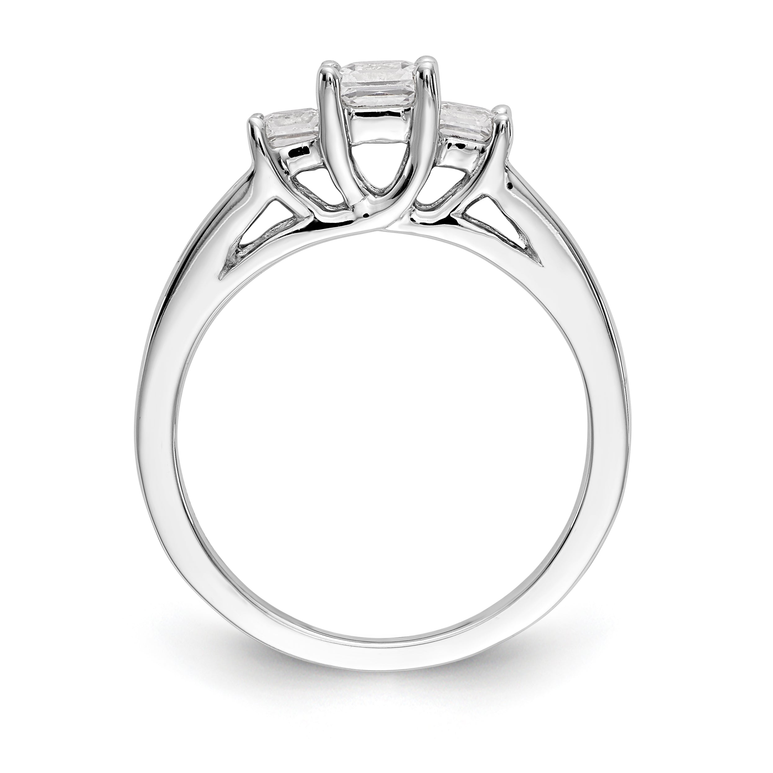 14K White Gold 3-Stone Plus (Holds 1/3 carat (3.7mm) Princess Center and (2-3.2mm) Princess Sides) Diamond Semi-Mount Engagement Ring Secondary image