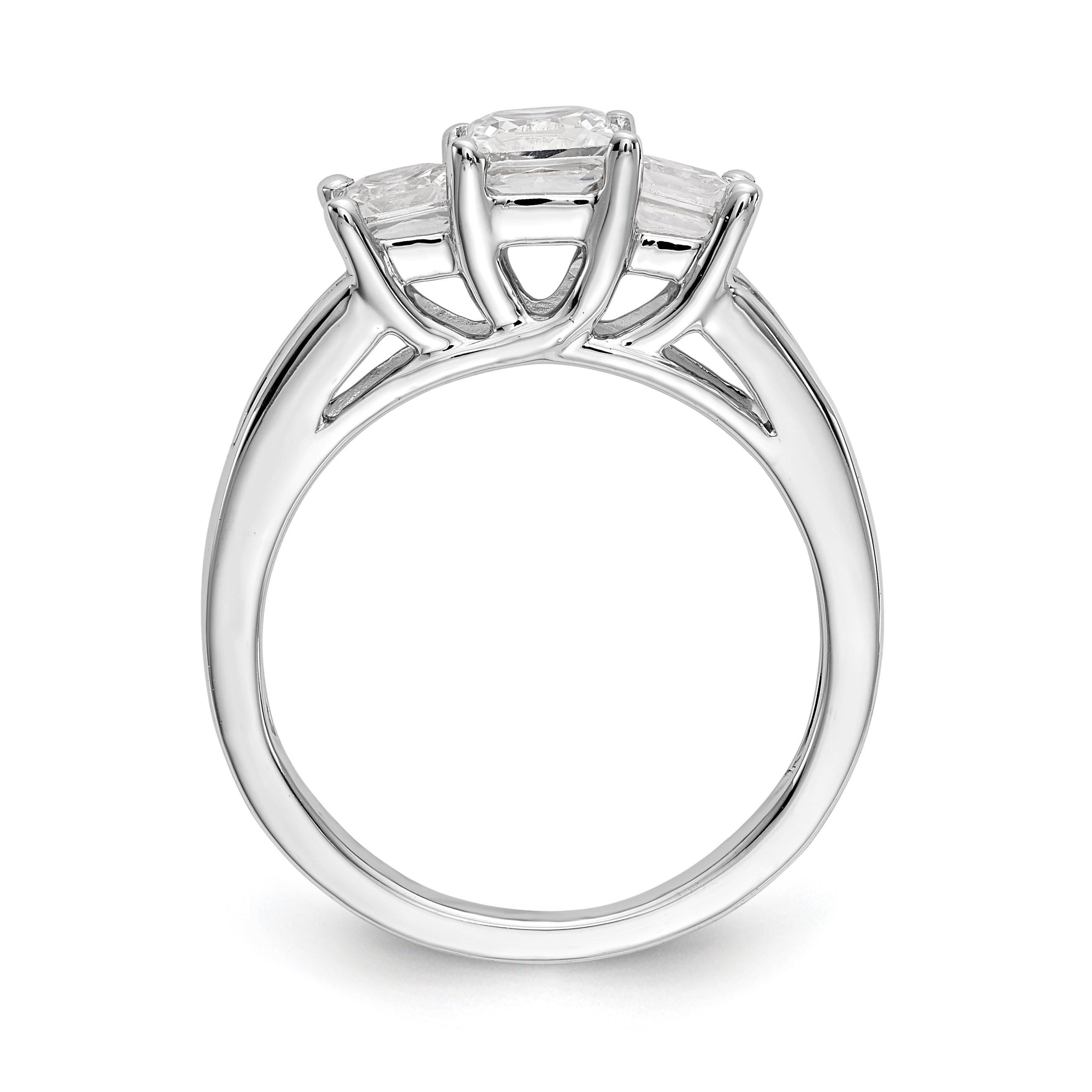 14K White Gold 3-Stone Plus (Holds 3/4 carat (4.9mm) Princess Center and (2-4.0mm) Princess Sides) Diamond Semi-Mount Engagement Ring Secondary image