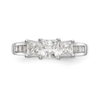 14K White Gold 3-Stone Plus (Holds 3/4 carat (4.9mm) Princess Center and (2-4.0mm) Princess Sides) Diamond Semi-Mount Engagement Ring