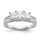 14K White Gold 3-Stone Plus (Holds 3/4 carat (4.9mm) Princess Center and (2-4.0mm) Princess Sides) Diamond Semi-Mount Engagement Ring