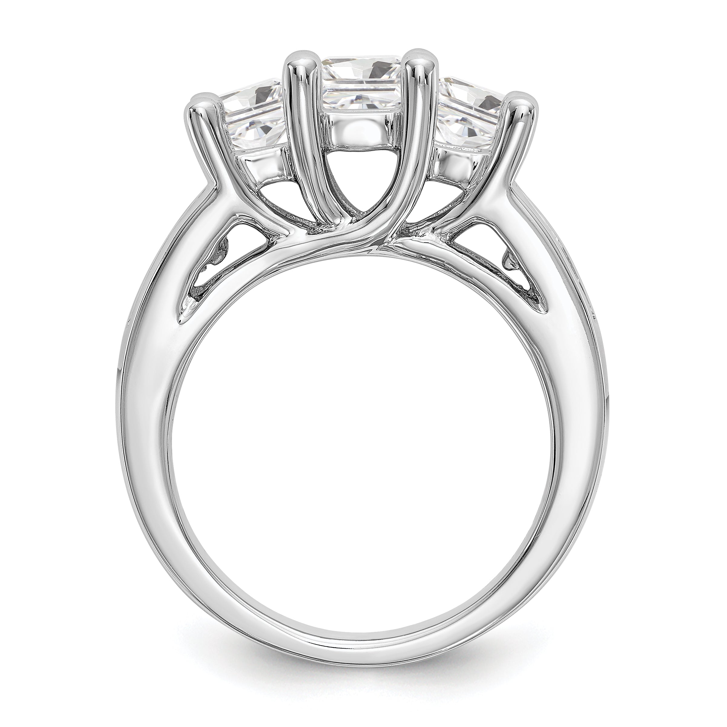 14K White Gold 3-Stone Plus (Holds 1 carat (5.5mm) Princess Center and (2-4.5mm) Princess Sides) Diamond Semi-Mount Engagement Ring Secondary image