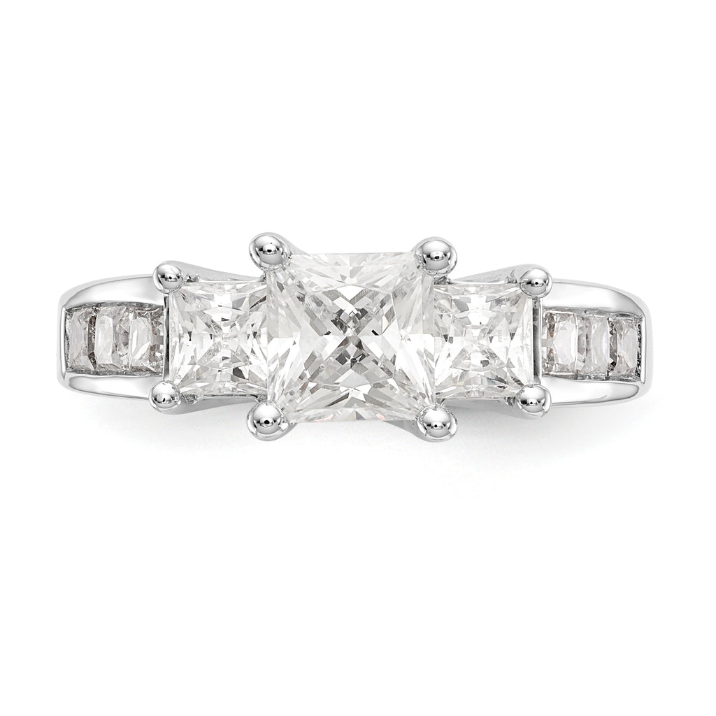 14K White Gold 3-Stone Plus (Holds 1 carat (5.5mm) Princess Center and (2-4.5mm) Princess Sides) Diamond Semi-Mount Engagement Ring