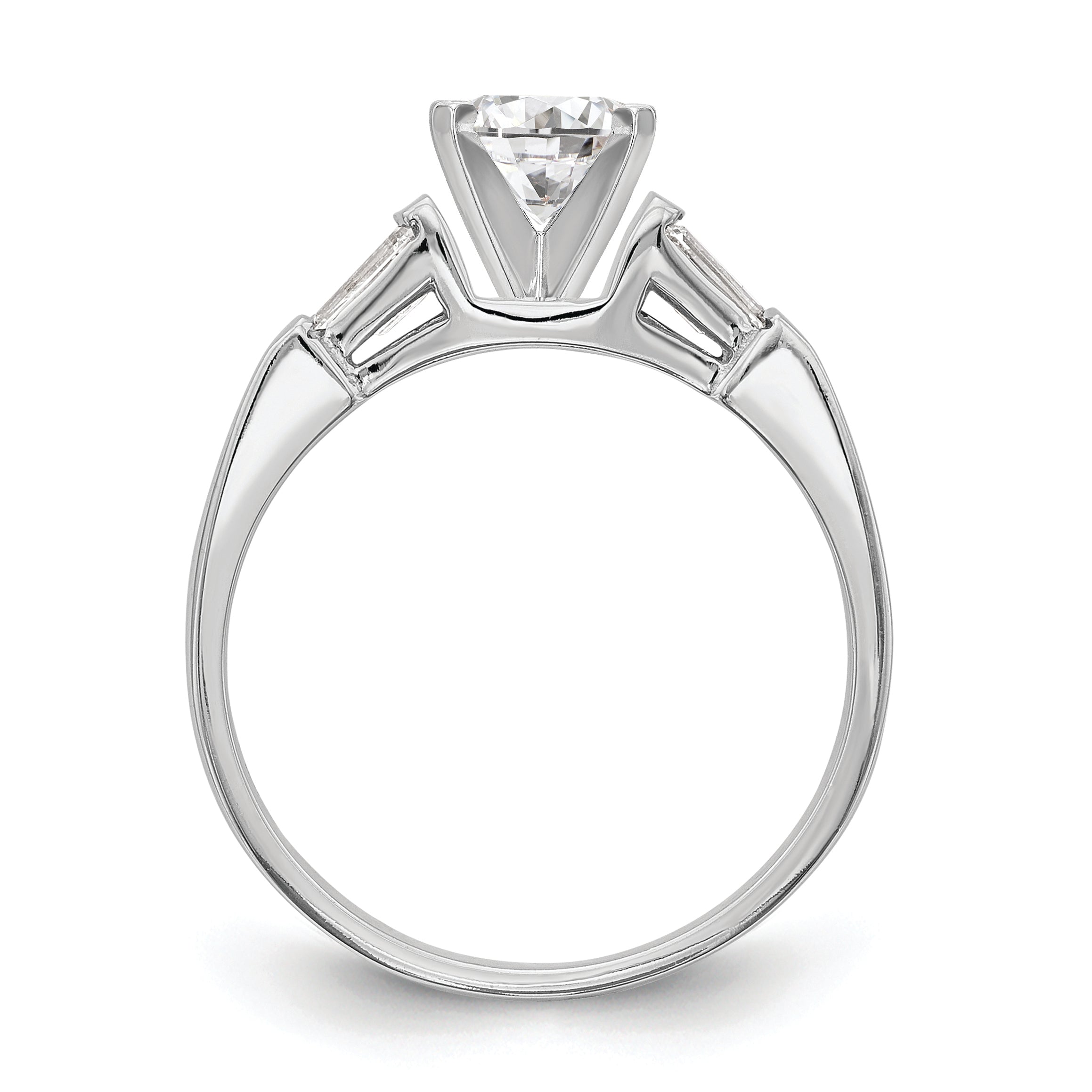 14K White Gold 3-Stone Diamond Peg Set Includes 2-Baquette Side Stones Engagement Ring, No Head Secondary image