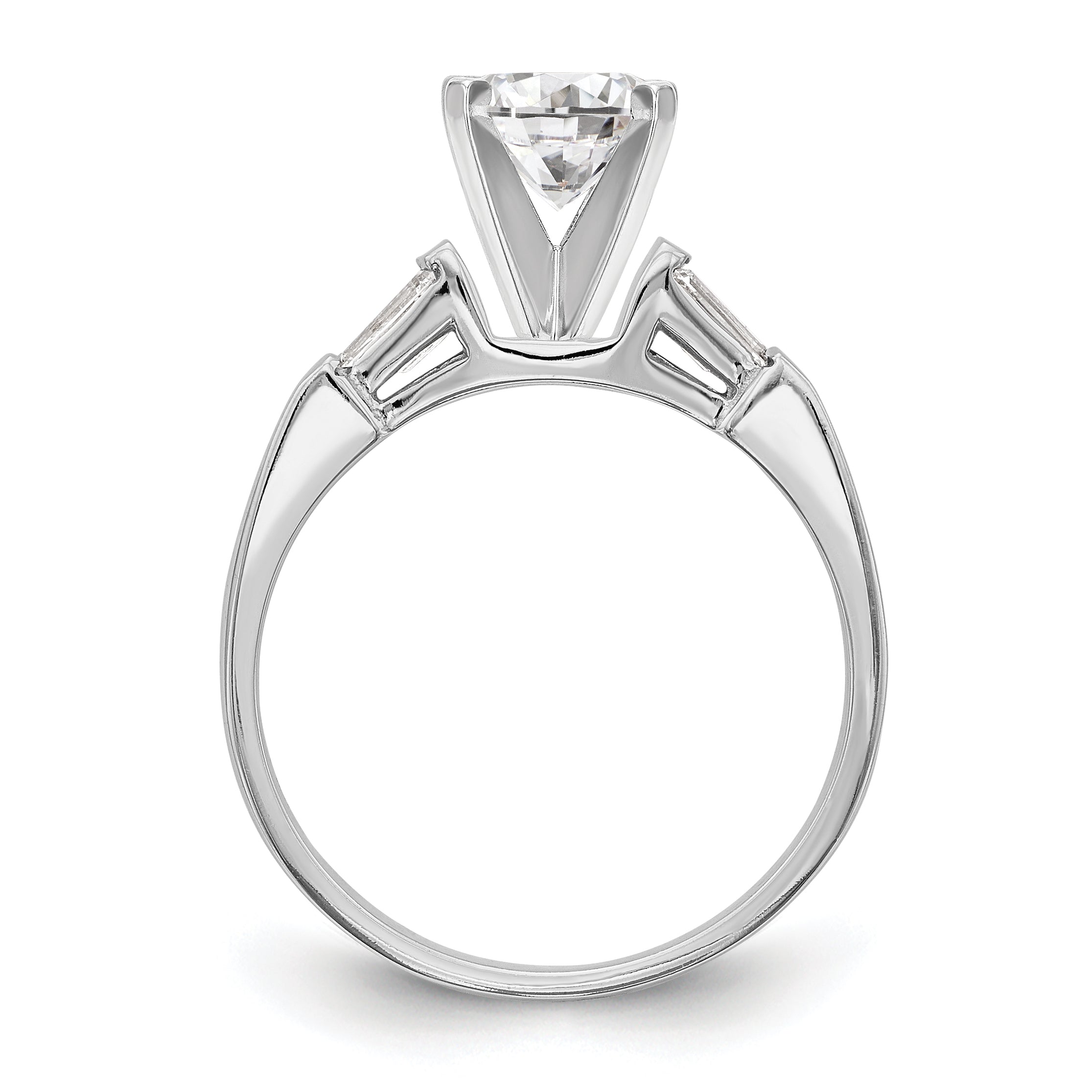 14K White Gold 3-Stone Diamond Peg Set Includes 2-Baquette Side Stones Engagement Ring, No Head - 7