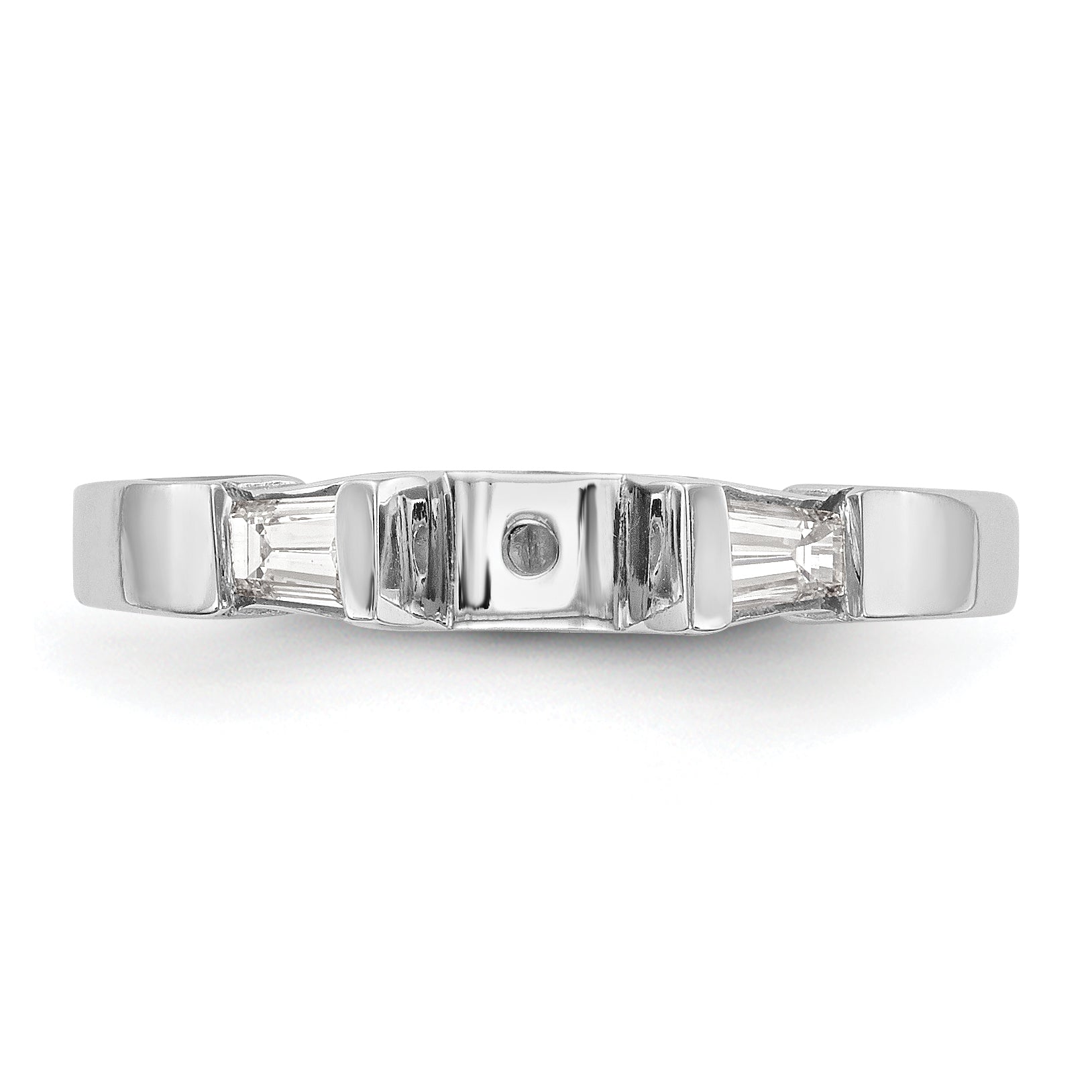 14K White Gold 3-Stone Diamond Peg Set Includes 2-Baquette Side Stones Engagement Ring, No Head - 7