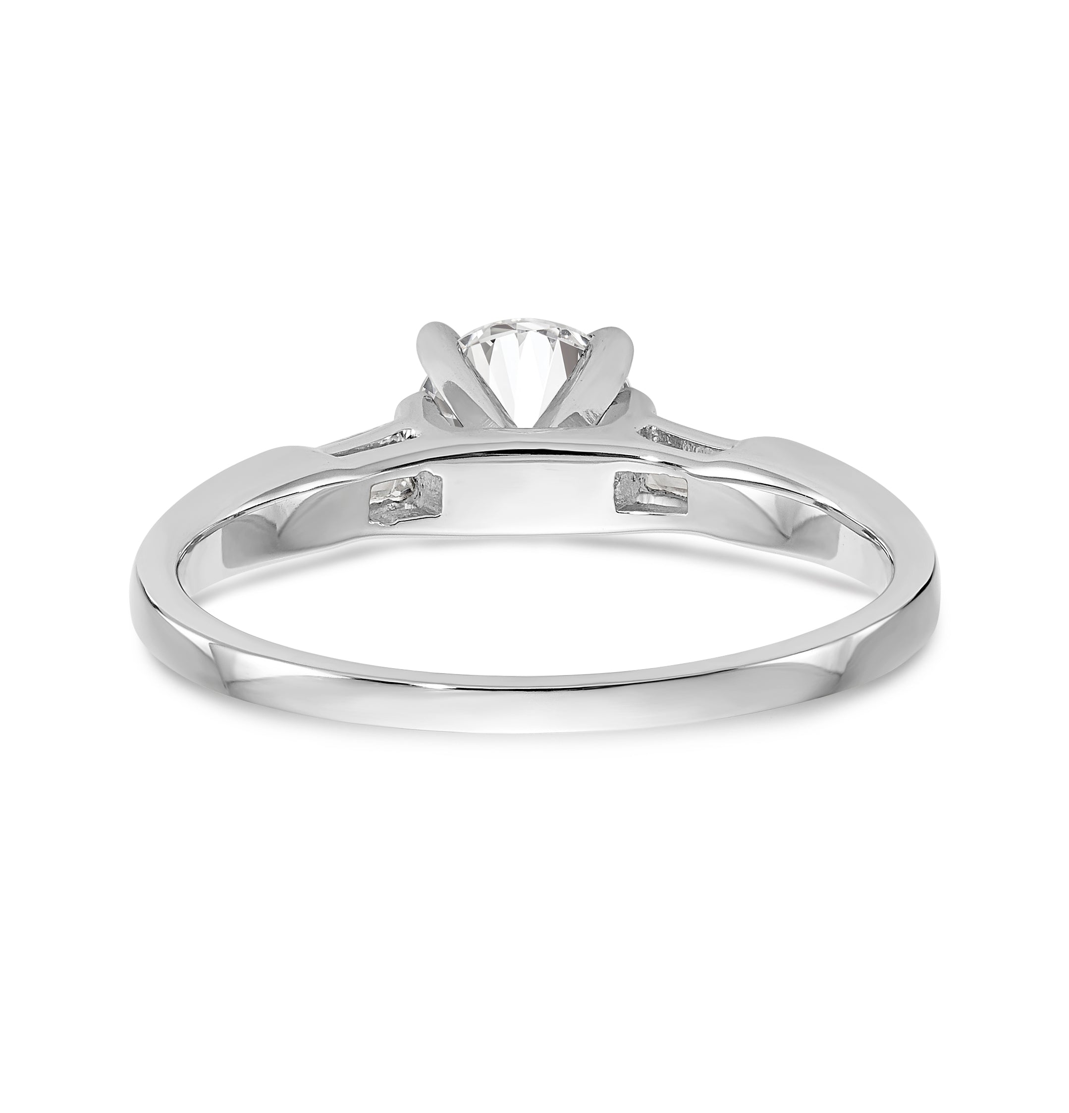 14K White Gold 3-Stone Diamond Peg Set Includes 2-Baquette Side Stones Engagement Ring, No Head - 7