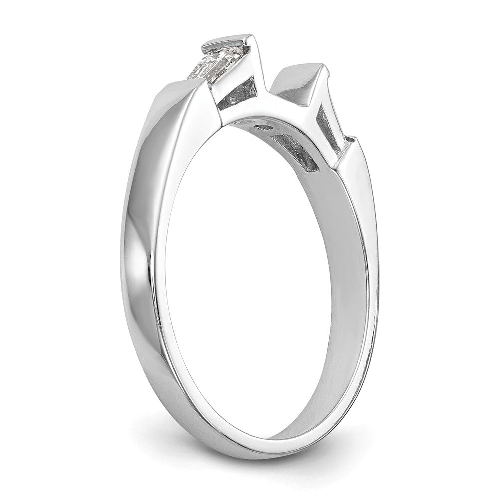 14K White Gold 3-Stone Diamond Peg Set Includes 2-Baquette Side Stones Engagement Ring, No Head - 7