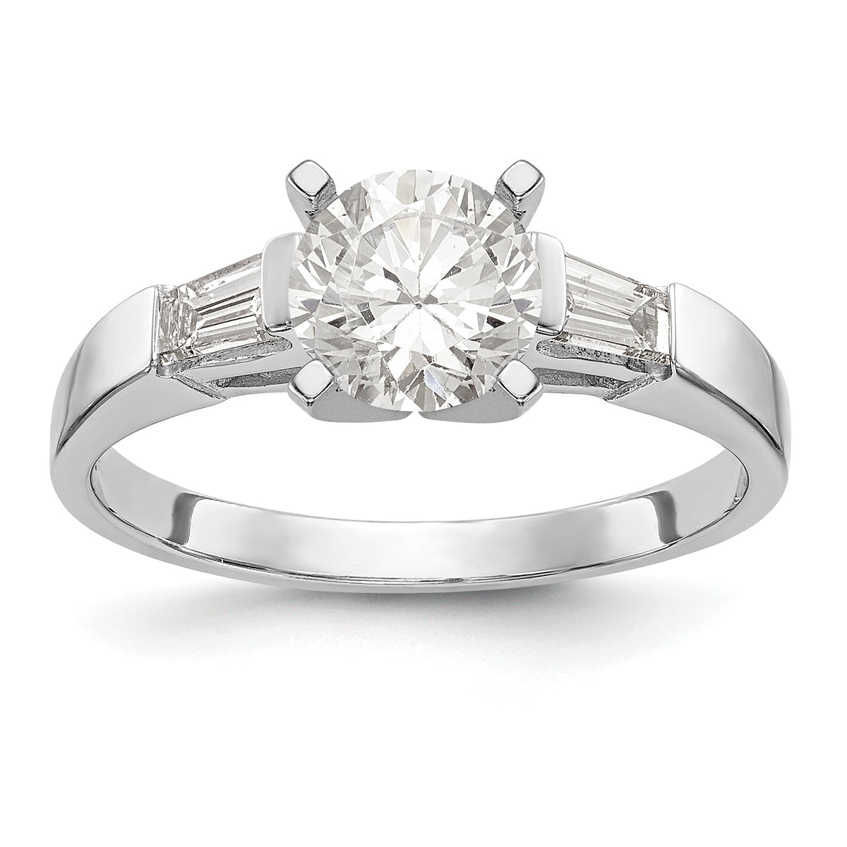 14K White Gold 3-Stone Diamond Peg Set Includes 2-Baquette Side Stones Engagement Ring, No Head - 7