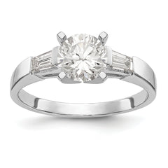 14K White Gold 3-Stone Diamond Peg Set Includes 2-Baquette Side Stones Engagement Ring, No Head - 7