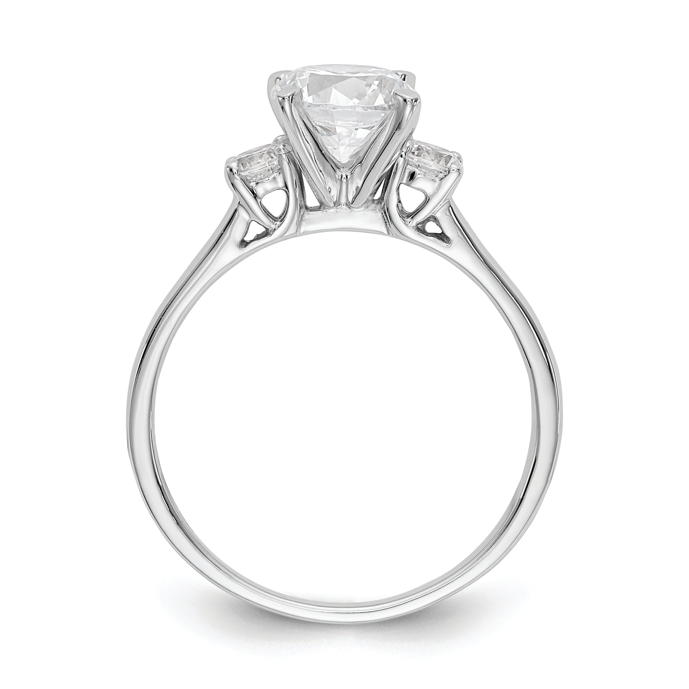 14K White Gold 3-Stone Peg Set Center Semi-mount Diamond Engagement Ring Secondary image