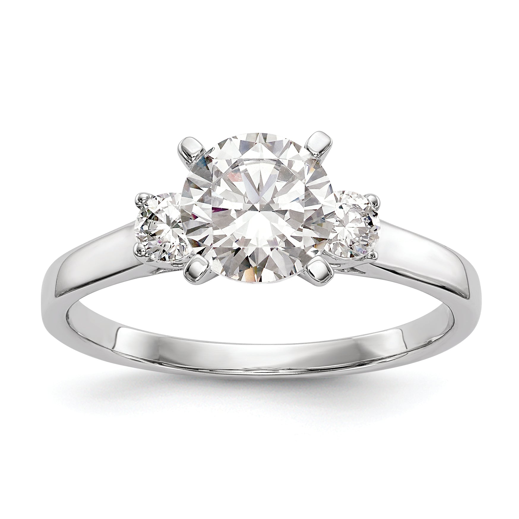 14K White Gold 3-Stone Peg Set Center Semi-mount Diamond Engagement Ring Main image